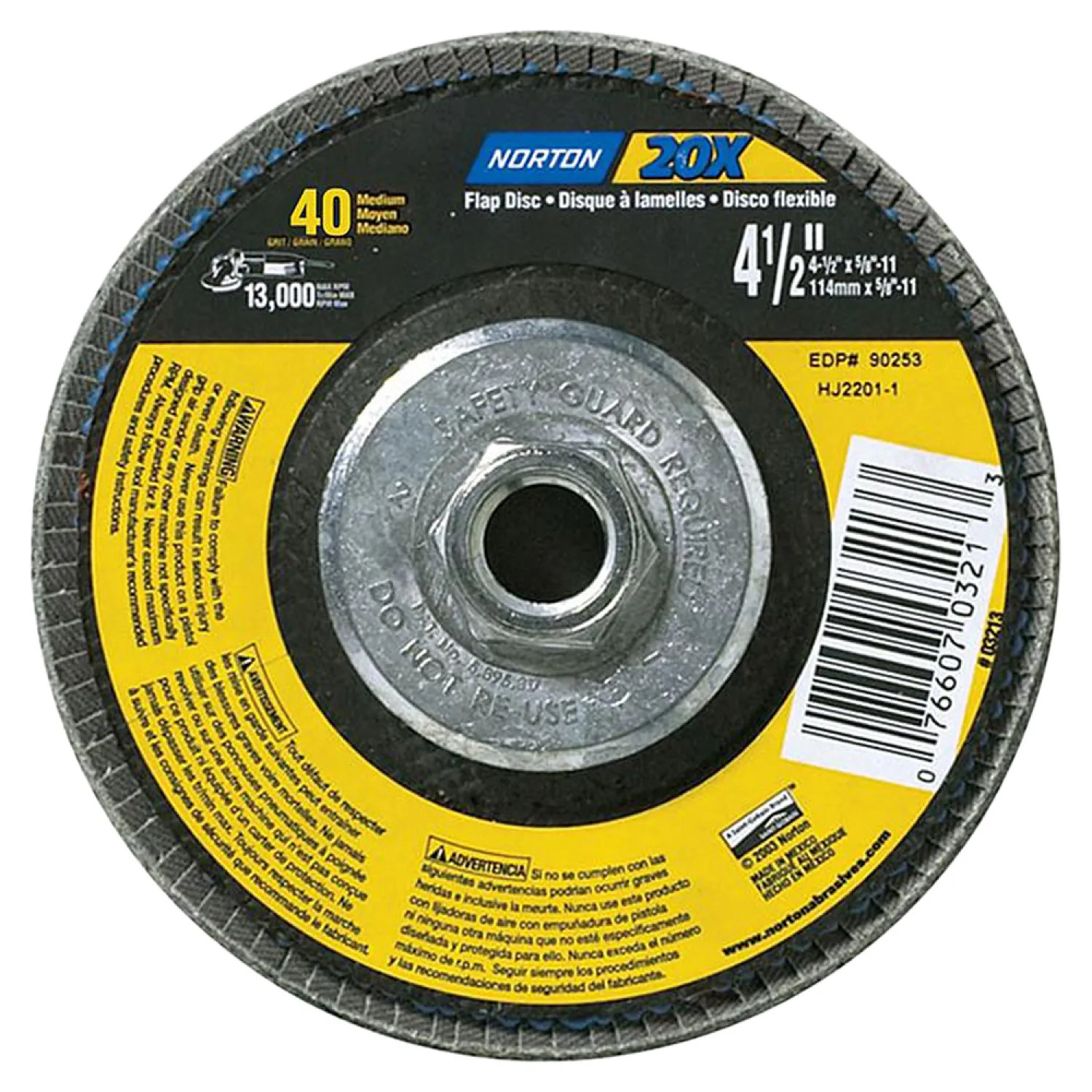 Norton 3211 Norton 03211 3X High Performance Flap Disc, 4-1/2 in, 40 Grit, 5/8-11 Arbor