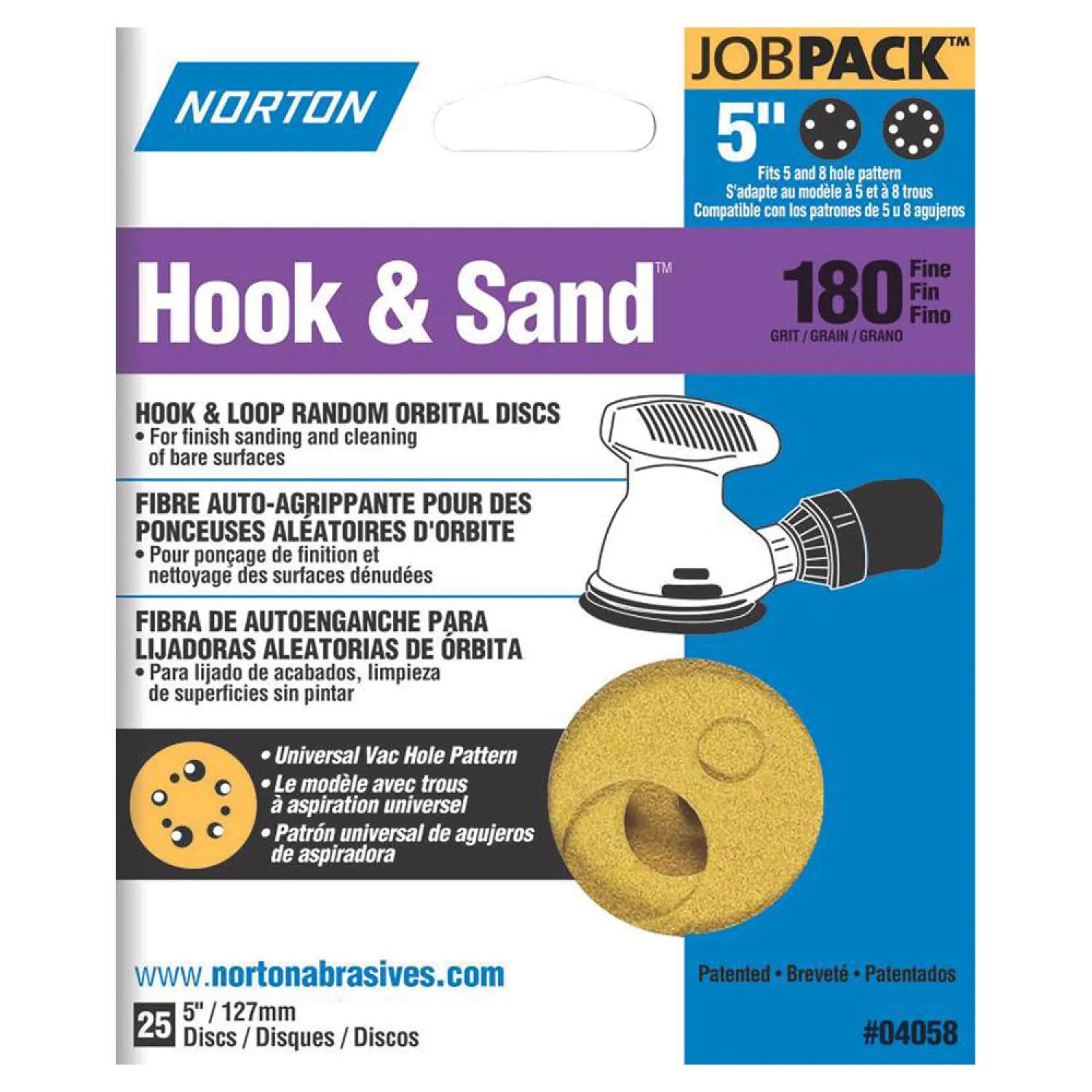 Norton 4058 Norton Hook and Sand Anti-Clog Coat Sanding Disc, 5 in, 180 Grit