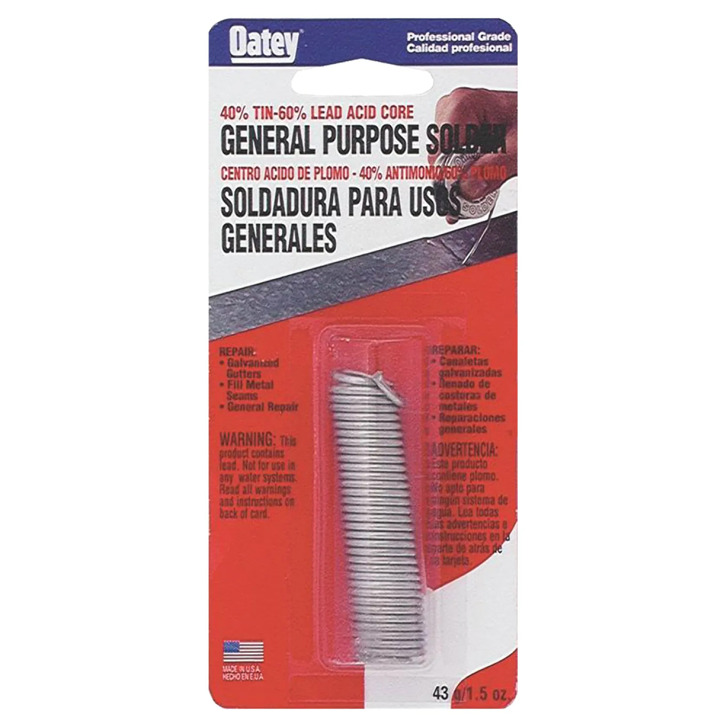 Oatey 53174 Oatey 53174 Acid Core Wire Solder, 1.5 oz Carded, Solid, Silver Gray
