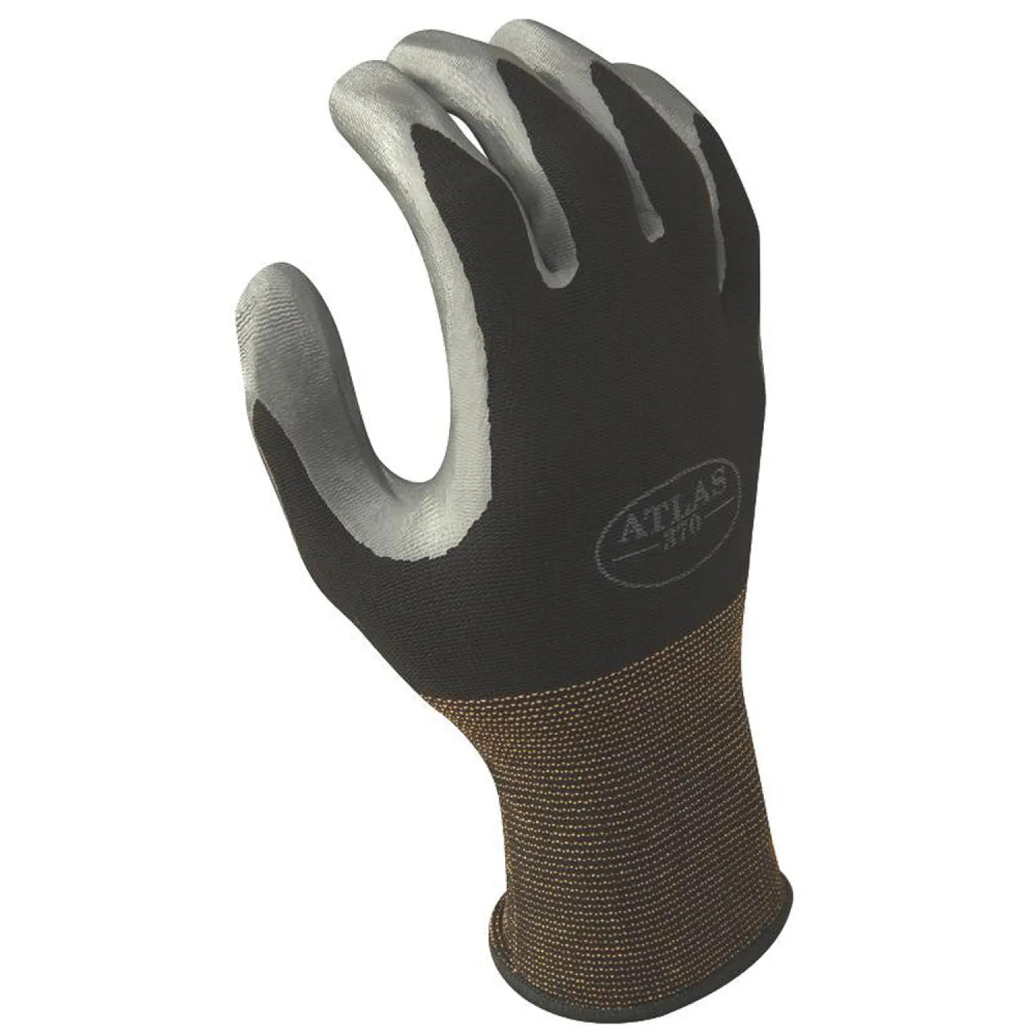 Showa Atlas 370BS-06.RT Atlas 370 Protective Gloves, Size 6, Small, Nitrile, Black, Nylon Lining