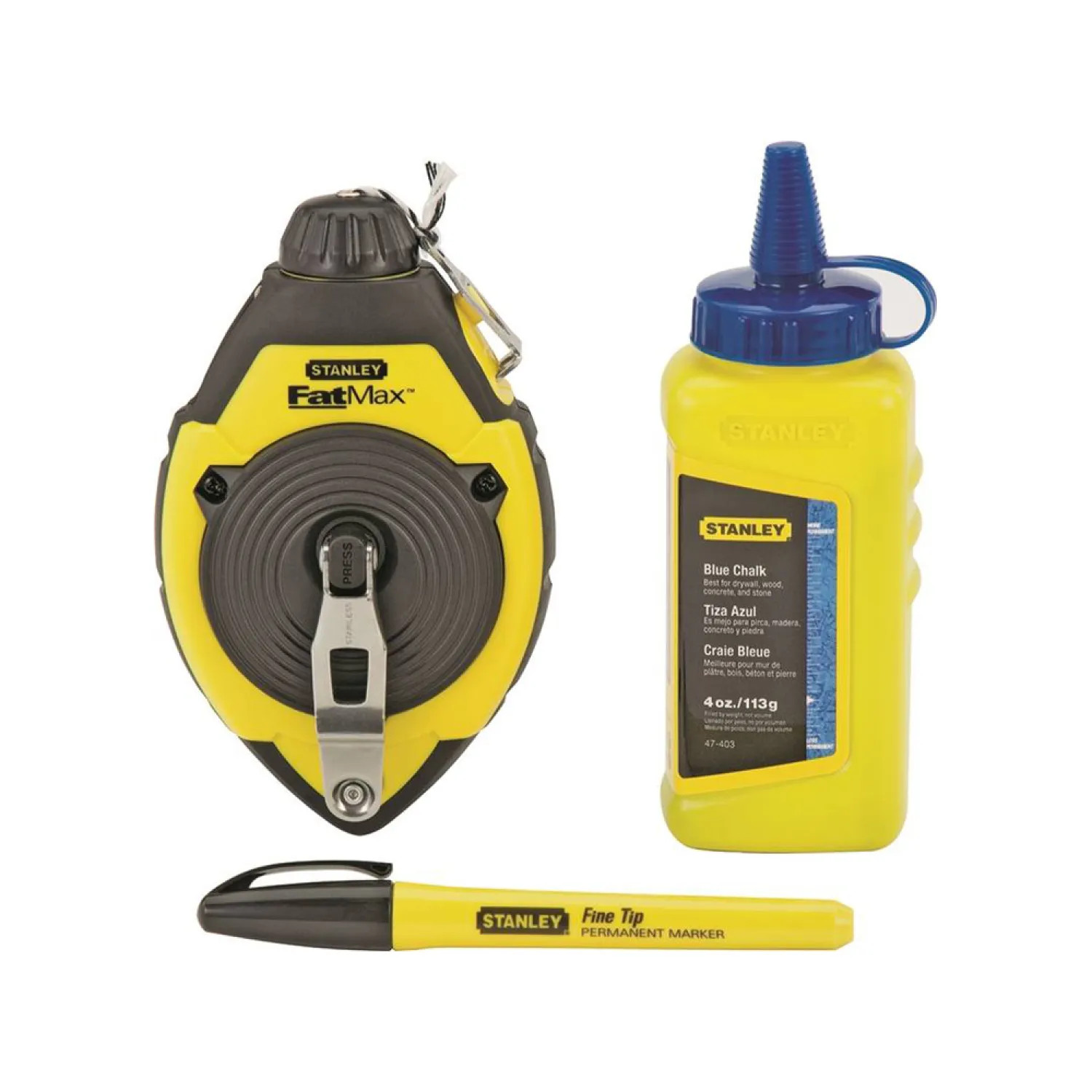 Stanley 47-681L FatMax 47-681L Chalk Line Reel, 100 ft L, 4 oz Capacity, Blue
