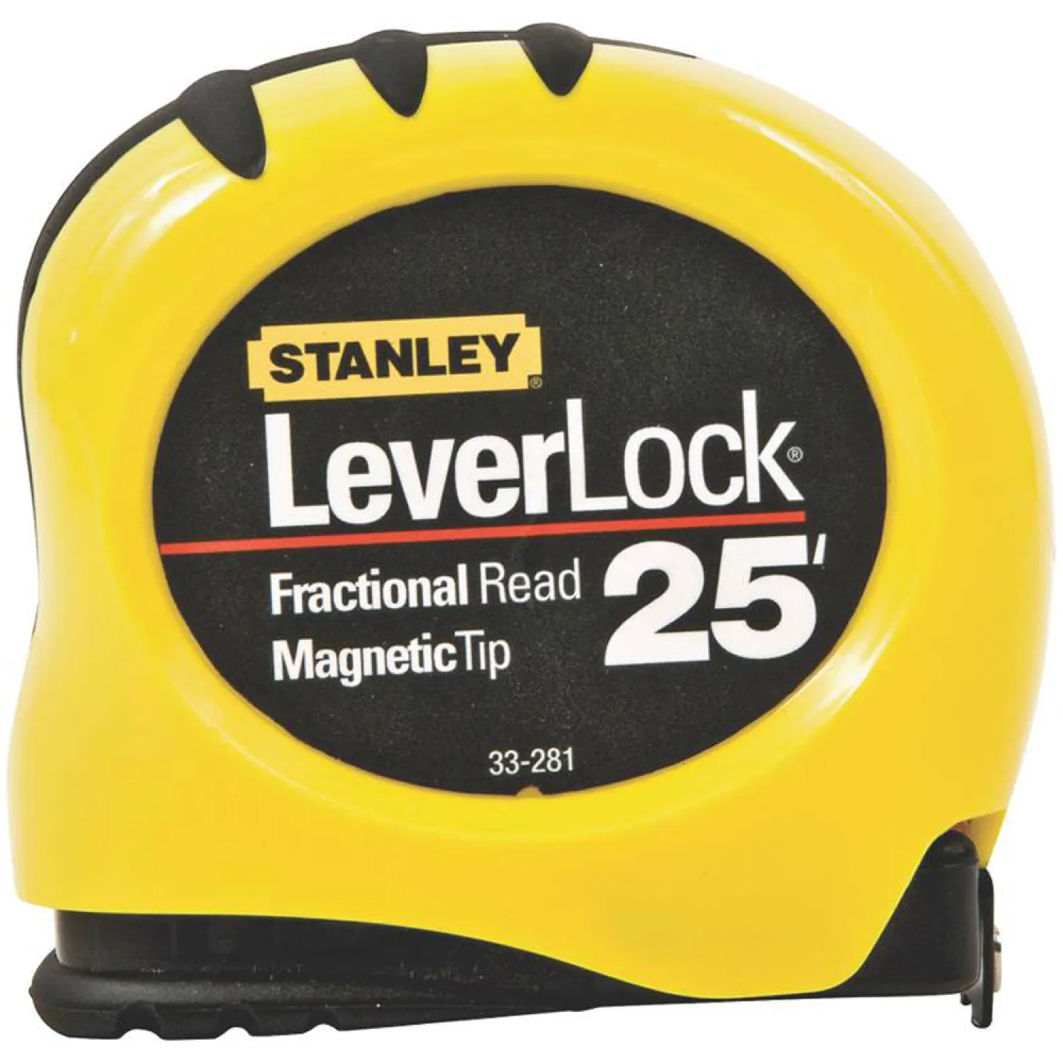 Stanley STHT33281 Stanley LEVERLOCK 25ft Tape Measure, Magnetic Tip/Fractional Read, Tru-Zero, Polymer-Coated Blade, Yellow/Black - 33-281