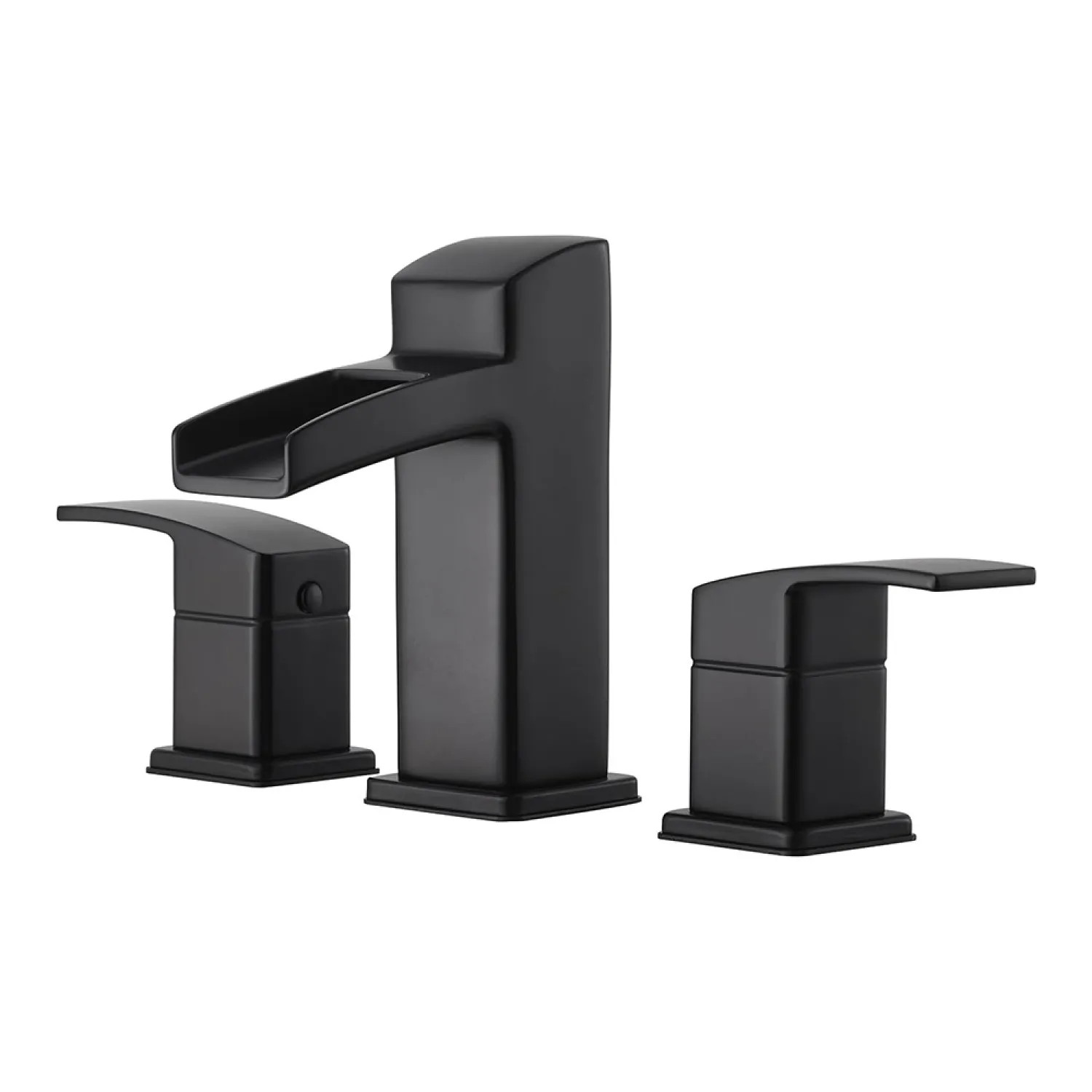 Pfister LG49-DF0B Pfister Kenzo Widespread Deck-Mount Bathroom Faucet with Metal Pop-Up Drain, Trough Spout, Two-Handle, 1.2 GPM, Lever Handle, Matte Black - LG49-DF0B