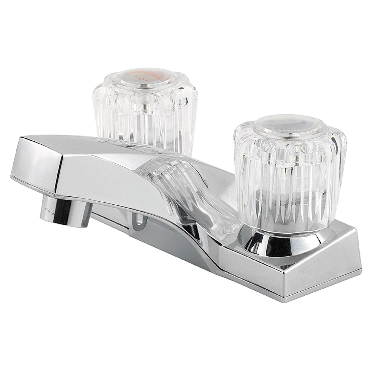 Pfister LG143-5002 Pfister Pfirst Series Low-Arc Centerset Bathroom Faucet, Two-Handle, 1.2 GPM, Acrylic Knob Handle, Less Pop-Up, Polished Chrome - LG143-5002
