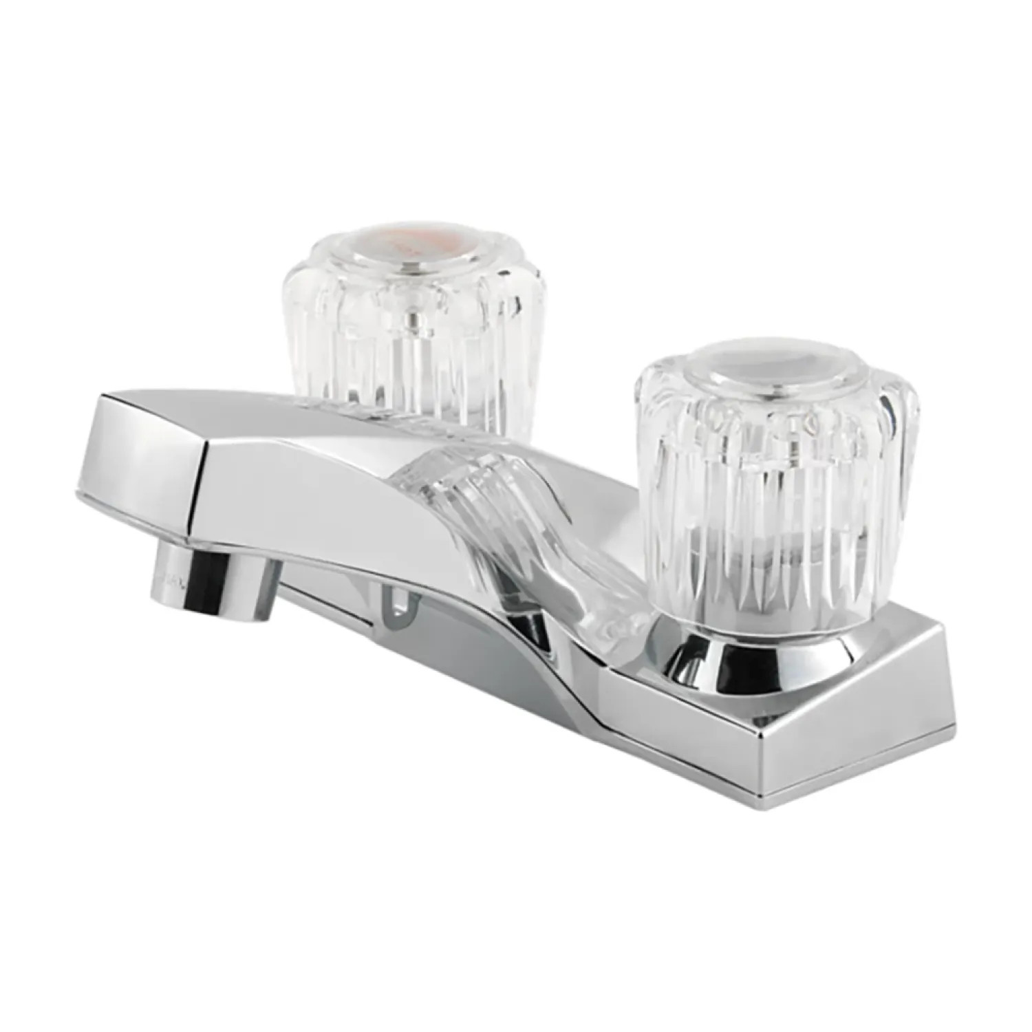Pfister LG143-6002 Pfister Pfirst Series Low-Arc Centerset Bathroom Faucet with Pop-Up Drain, Two-Handle, 1.2 GPM, Acrylic Knob Handle, Polished Chrome - LG143-6002