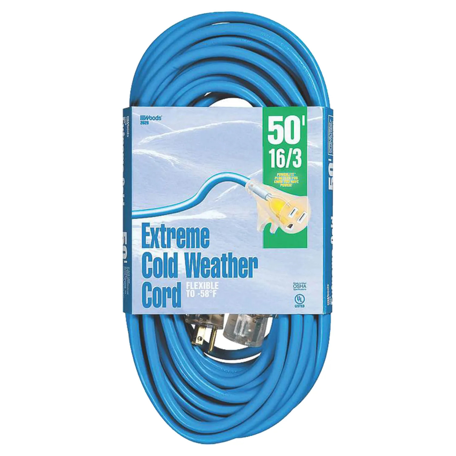 Coleman Cable 2435 CCI 2435 SJTW Extension Cord, 16/3 AWG, 50 ft Cord 125 VAC, 13 A, Nema 5-15P, 5-15R