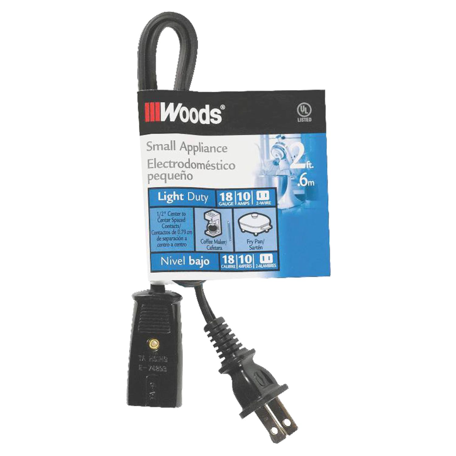 Coleman Cable 293 Coleman 0293 HPN Mini Replacement Extension Cord, 18/2, 2 ft