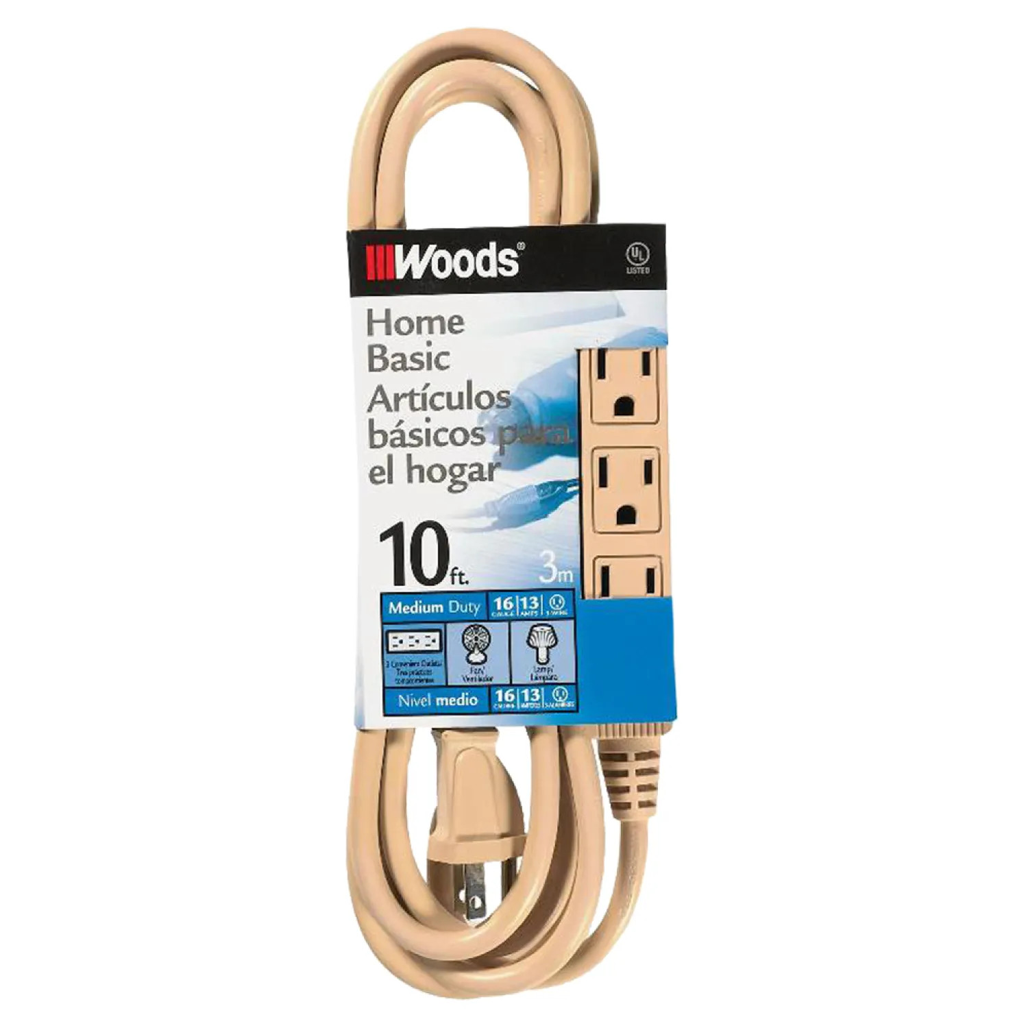 Coleman Cable 2865 Coleman 2865 SJT 3-Outlet Power Tap Extension Cord, 16/3, 10 ft
