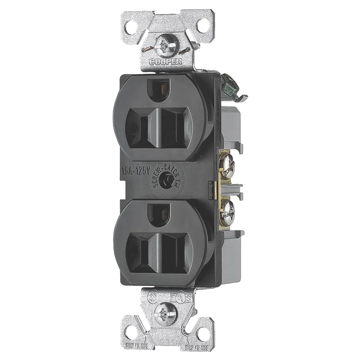 Arrow Hart BR15BK Arrow Hart BR Commercial Duplex Receptacle, 125 VAC, 15 A, 2 Pole, 3 Wire, Black
