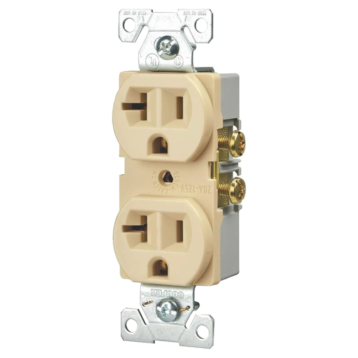 Arrow Hart BR20V Arrow Hart BR20V Straight Blade Duplex Receptacle, 125 V, 20 A, 2 Pole, 3 Wire, Ivory