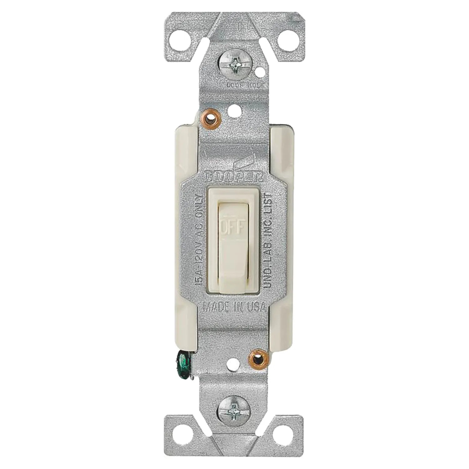 Cooper 1301-7V10 Cooper 1301-7V10 Framed Grounding Toggle Switch, 120 VAC, 15 A, 1 Pole