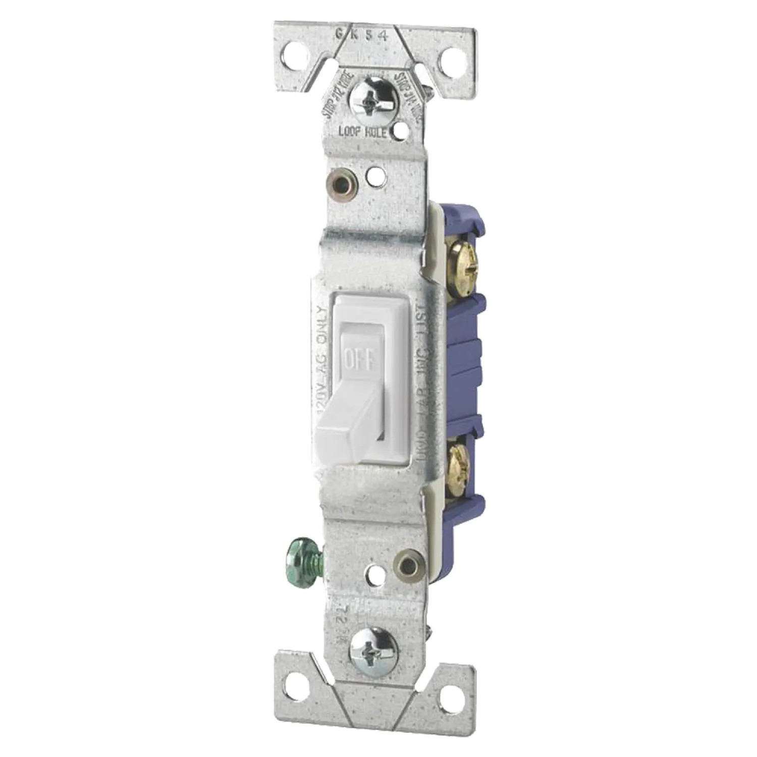 Cooper 1301-7W Cooper 1301-7W Framed Grounding Toggle Switch, 120 VAC, 15 A, 1 Pole