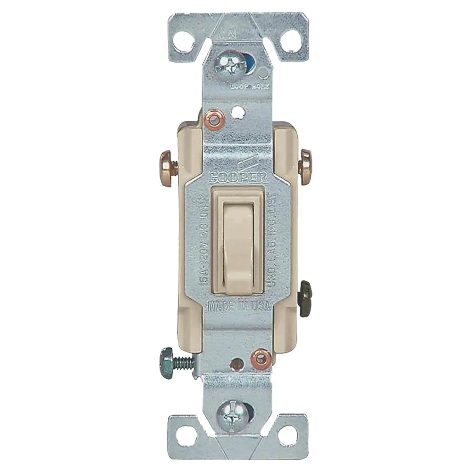 Cooper 1303-7V Cooper 1303-7 Framed Grounded Toggle Switch, 120 VAC, 15 A, Ivory