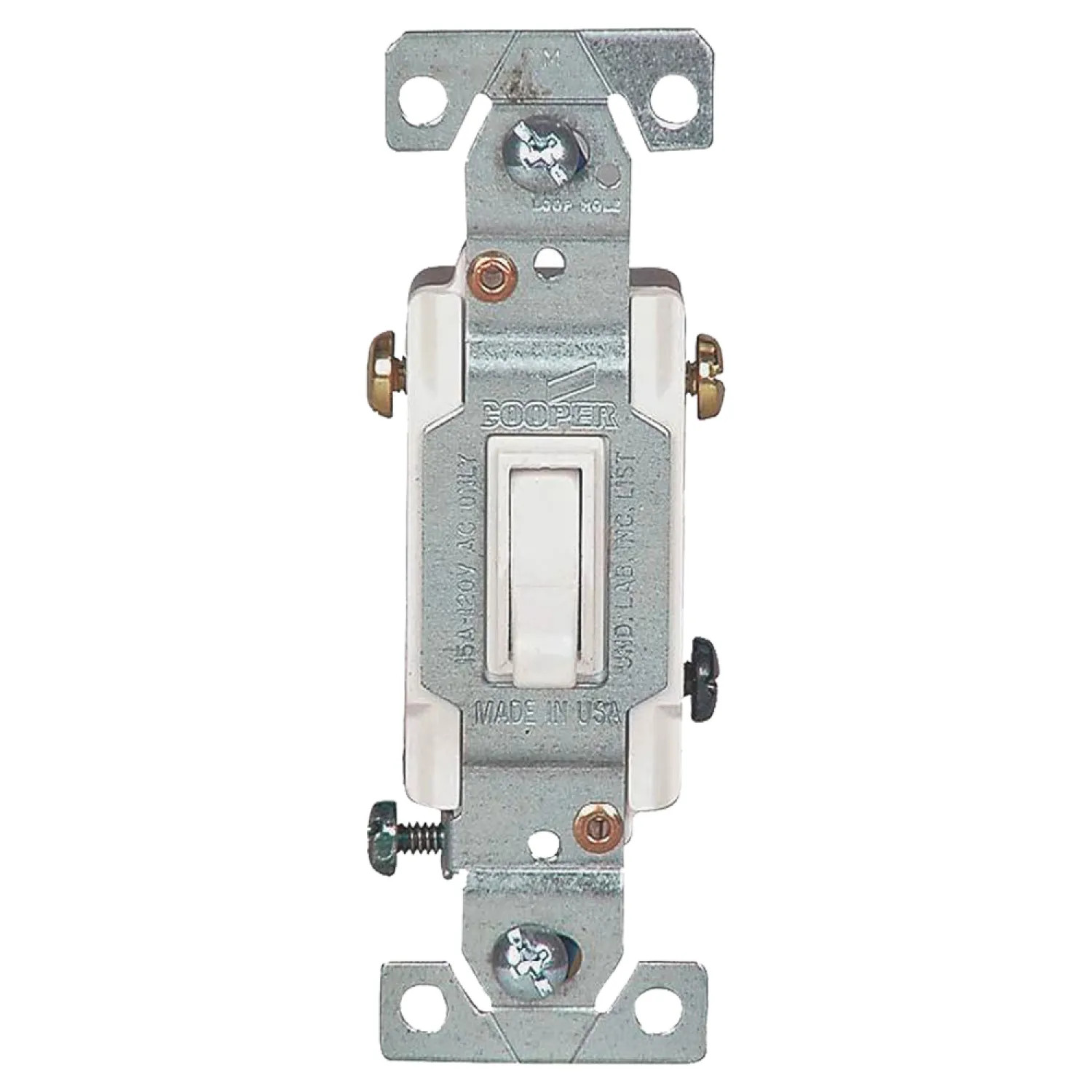 Cooper 1303-7W Cooper 1303-7 Framed Grounded Toggle Switch, 120 VAC, 15 A, White