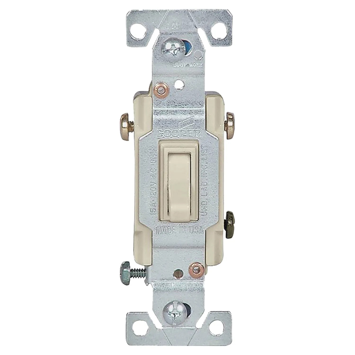 Cooper 1303-7V-BOX Cooper 1303-7V Framed Grounding Toggle Switch, 120 VAC, 15 A, 3 Way