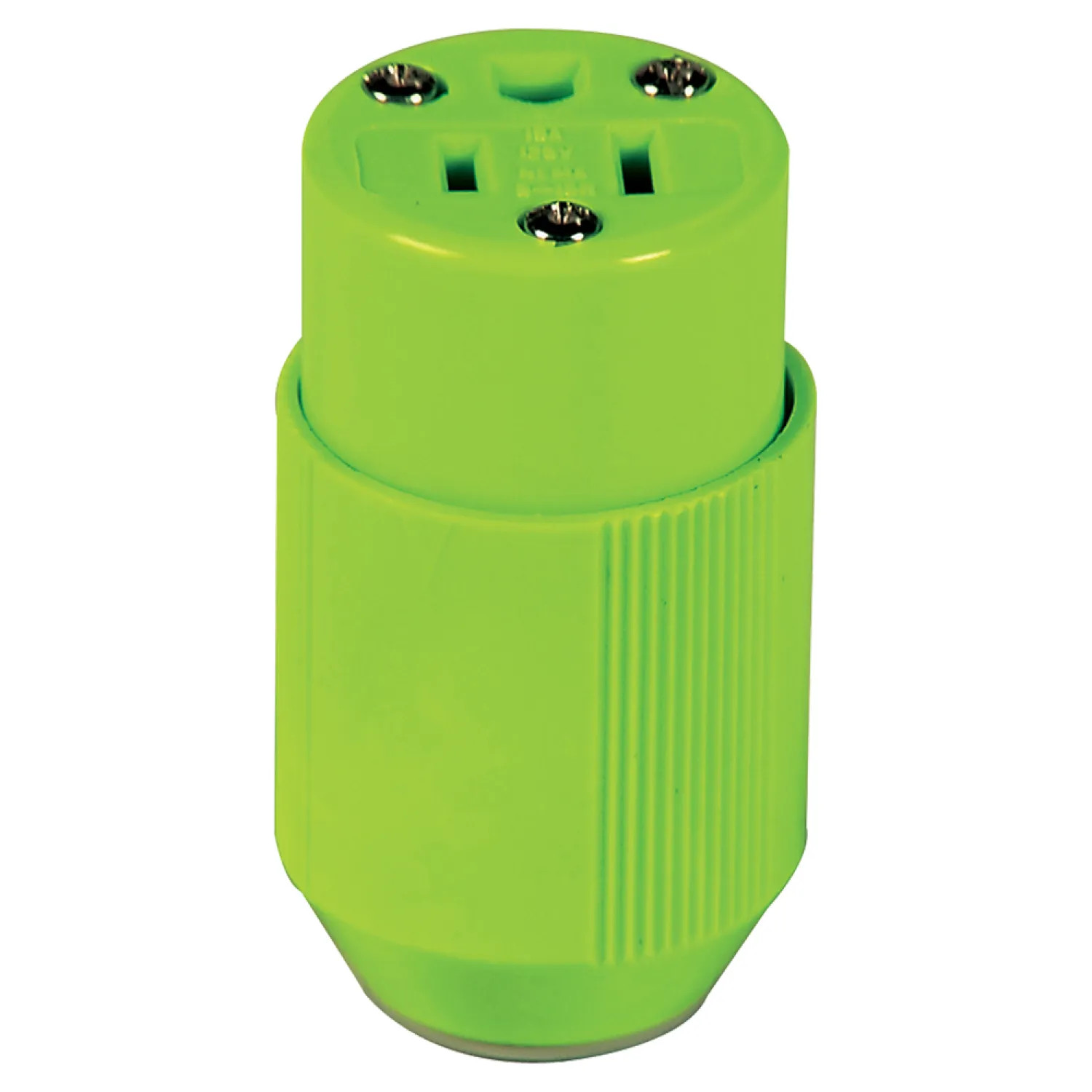 Cooper BP3487-4GN Cooper 3487-4GN High Visibility Straight Electrical Connector, 125 V, 15 A, NEMA 5-15R, 3 Wire