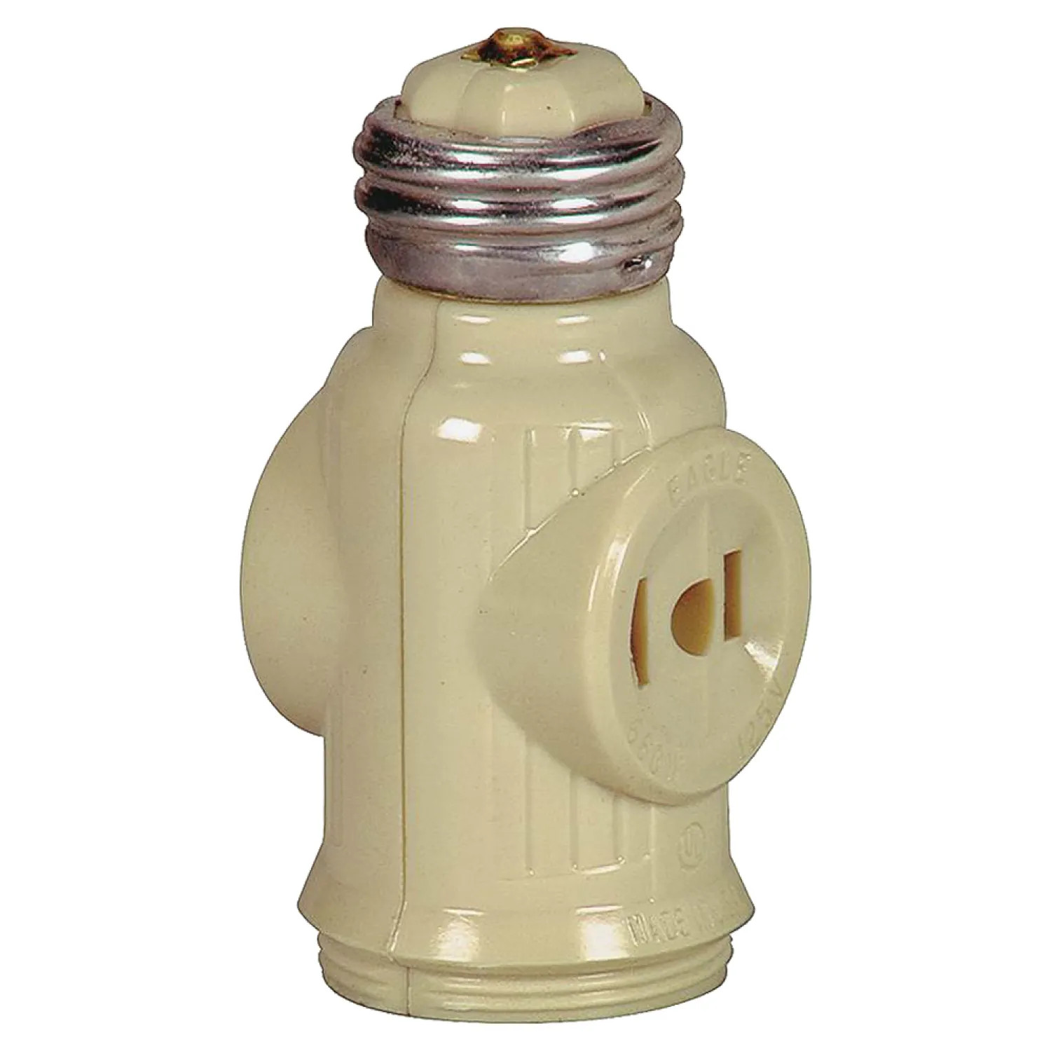 Cooper BP715V Cooper 715V Keyless Polarized Medium Base Lampholder Adapter, 125 VAC, 2 Outlet, 2 Wire, Ivory