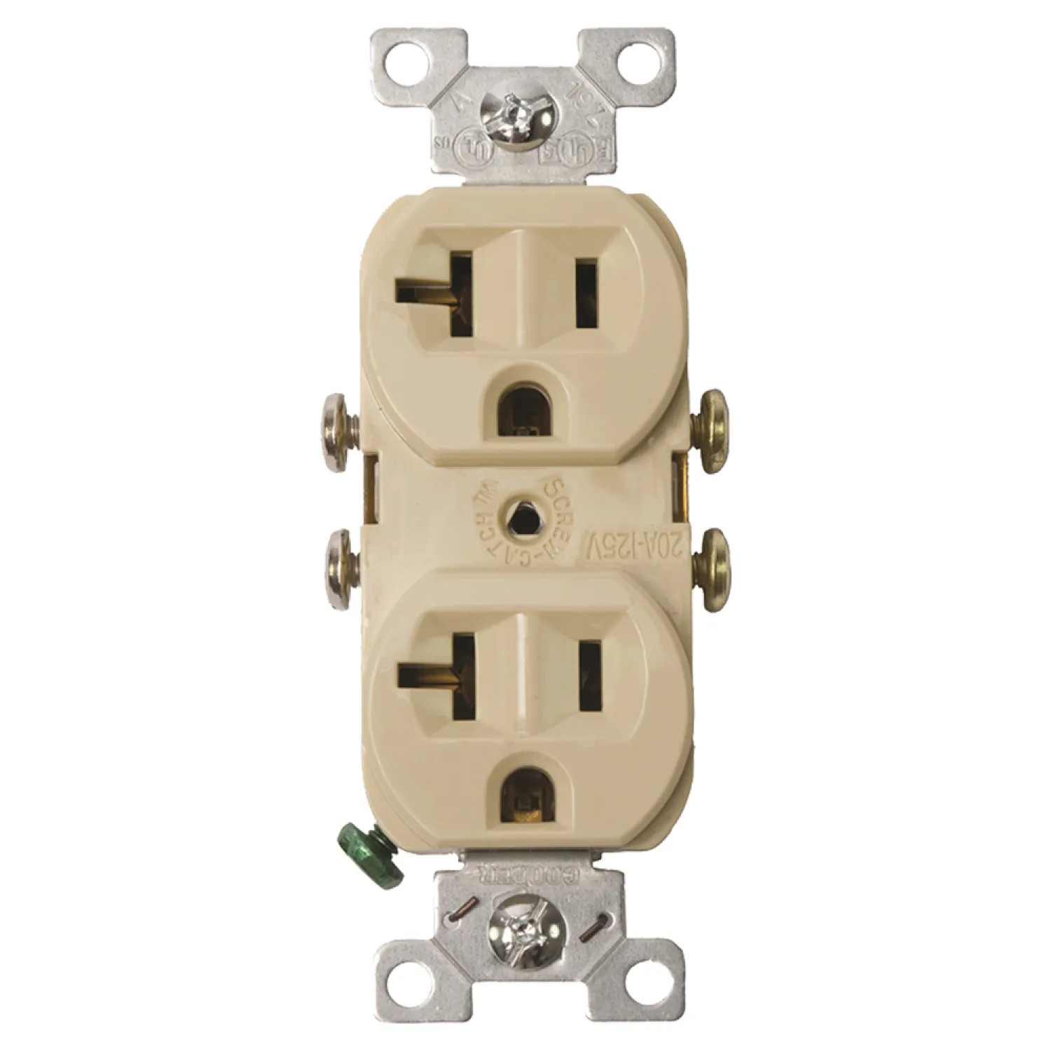 Cooper 877V-BOX Cooper 877 Grounded Duplex Receptacle, 125 V, 20 A, 2 Pole, 3 Wire, Ivory