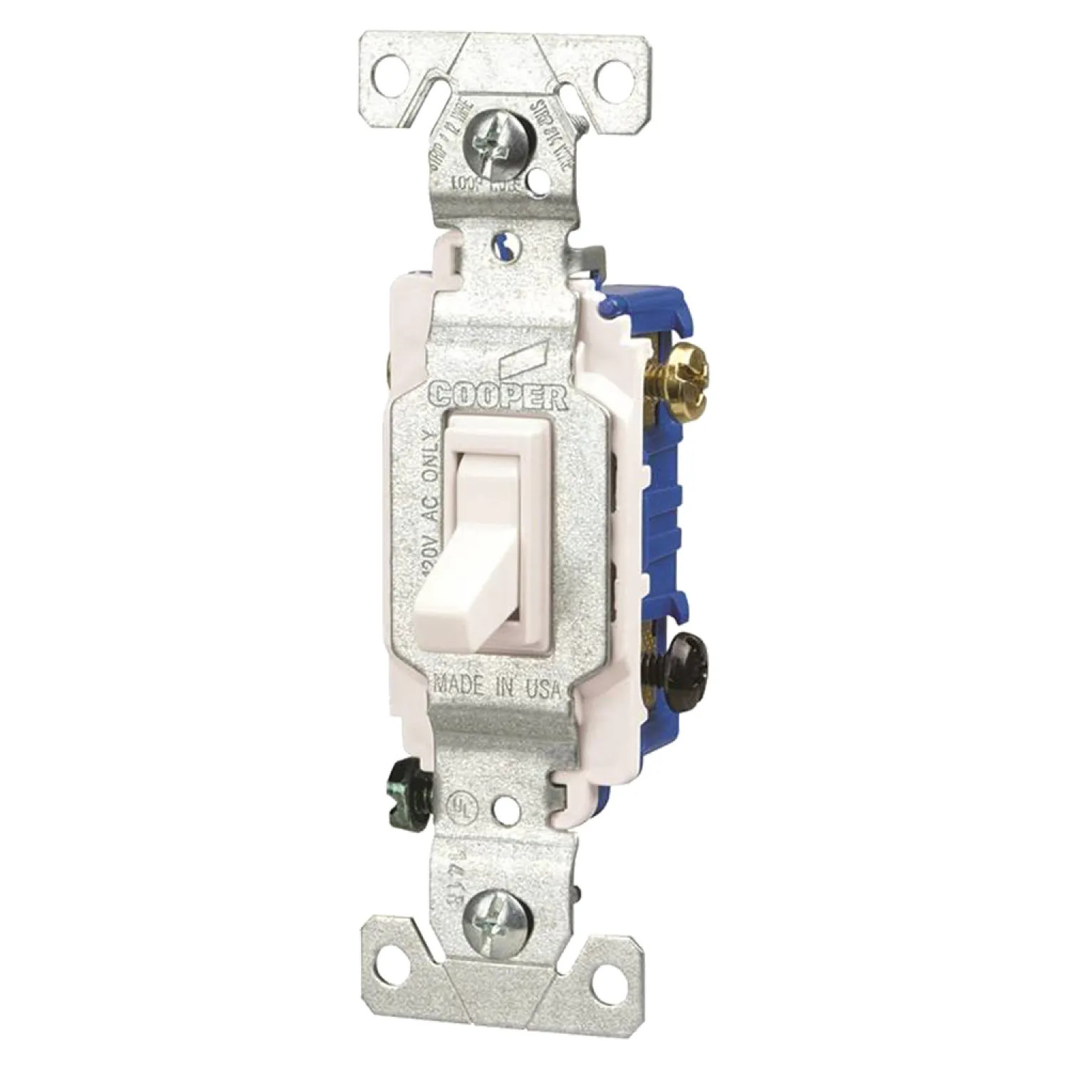 Cooper C1303-7LTW-L Cooper C1303-7LTW-L Lighted Grounding Toggle Switch, 120 VAC, 15 A, 3 Way