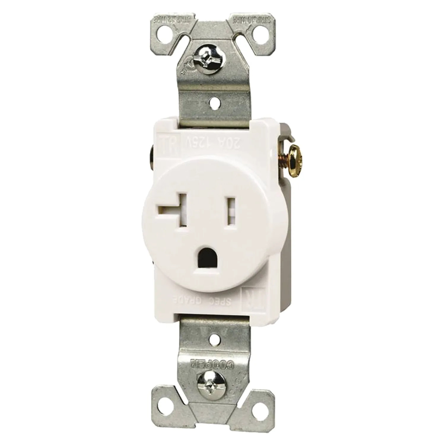 Cooper TR1877W-BXSP Cooper TR1877W-BXSP Tamper Resistant Single Receptacle, 125 V, 20 A, 2 Pole, 3 Wire, White