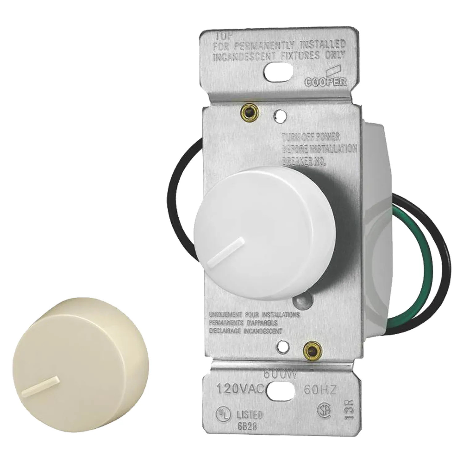 Core React RI061-VW-K2 Core React RI061-VW-K2 Non-Preset Rotary Dimmer, 600 W, 120 VAC, 1 Pole, Ivory/White