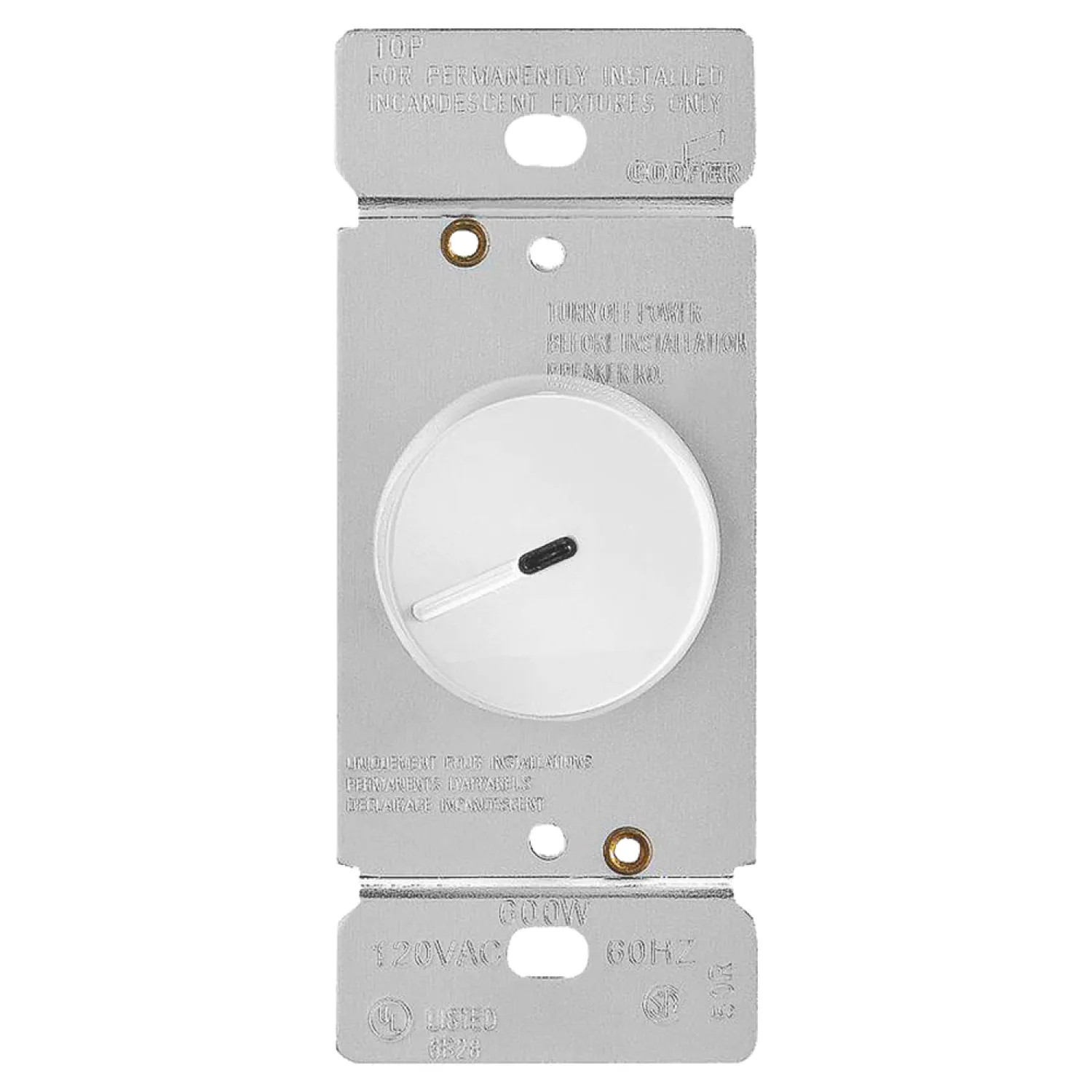Core React RI06PL-W-K Core React RI06PL-W-K Preset Rotary Dimmer, 120 VAC, 600 W, 1 P, 3 W, White