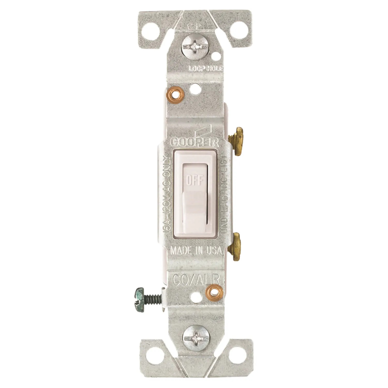 Eagle 5221-7W-BU Eagle 5221-7 Grounded Standard Toggle Switch, 120 VAC, 15 A, 1 P, White