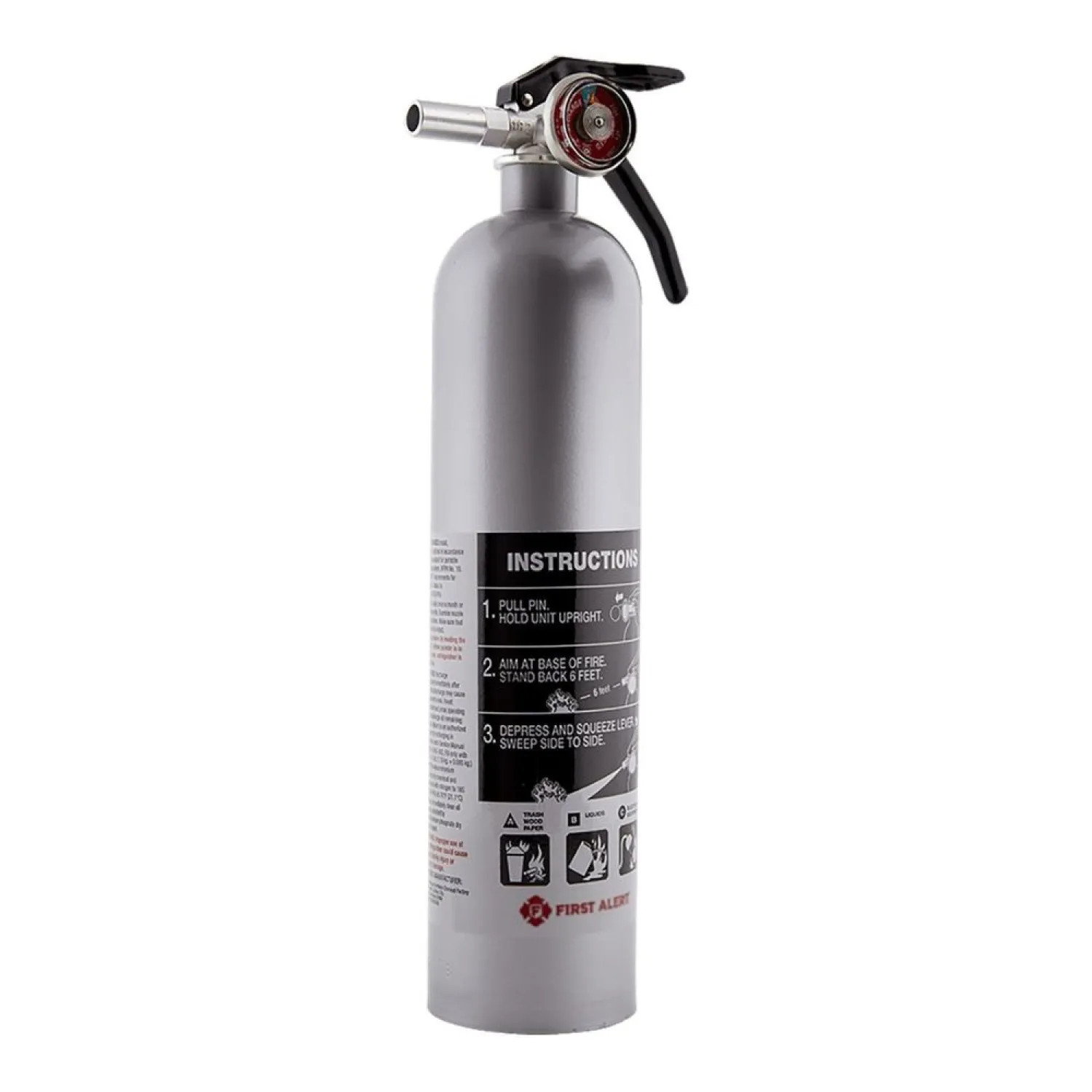First Alert DHOME1 First Alert Rechargeable Designer Home Fire Extinguisher with Mounting Bracket and Strap, Color Coded Gauge, Durable Metal Head, 5.4lb, Pewter - DHOME1