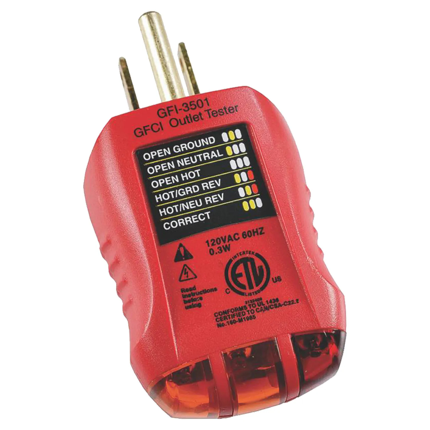 Gardner Bender GFI-3501 Gardner Bender GFI-3501 Manual Outlet Tester, 110 - 125 VAC, 6 - 9 mA
