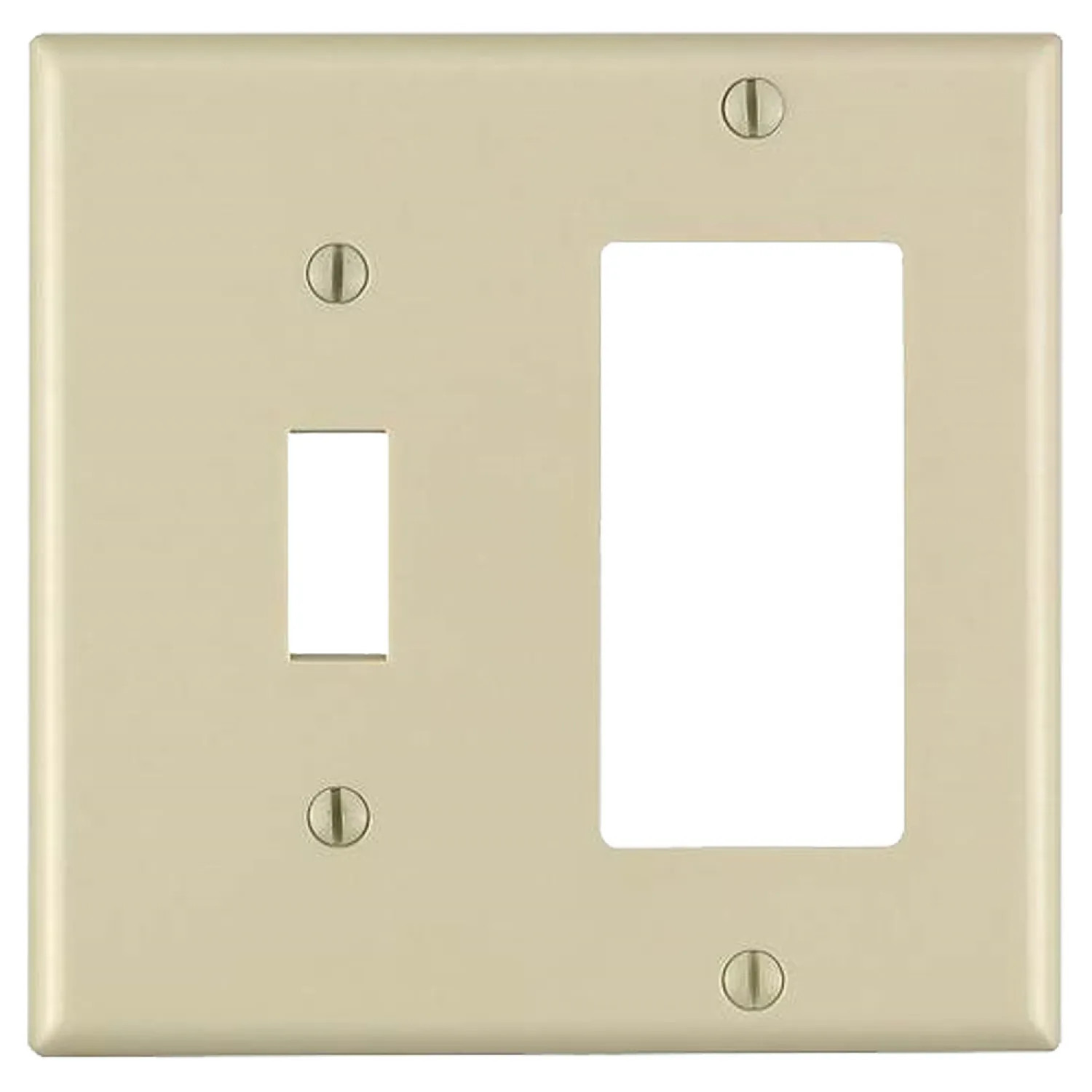 Leviton 001-80405-00I Leviton 001-80405-00I 1-Toggle 1-Decora/GFCI Standard Size Wall Plate, 2 Gang, 4.5 in L X 4.56 in W 0.22 in T, Ivory
