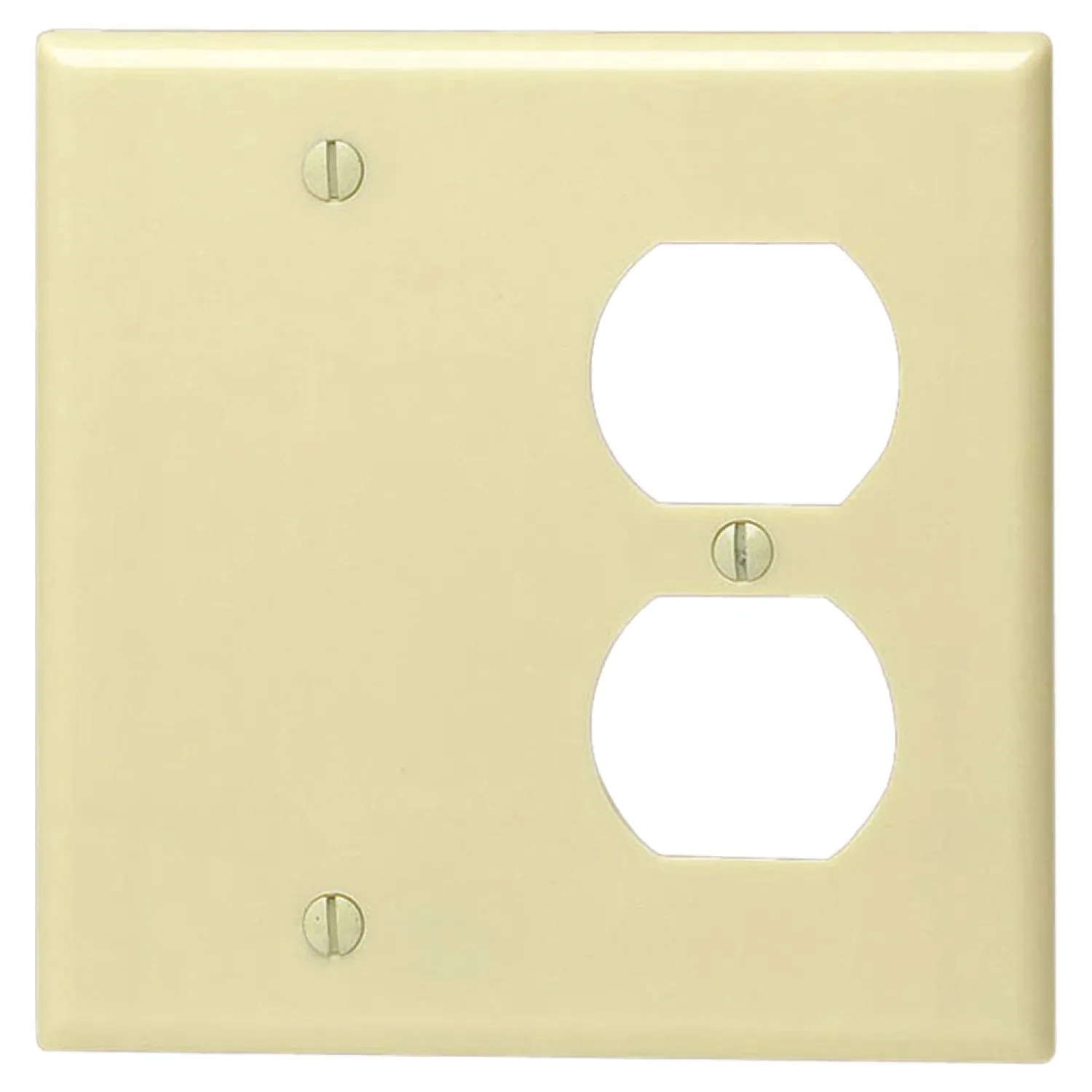 Leviton 001-86008-000 Leviton 001-86008-000 1-Duplex 1-Blank Standard Size Wall Plate, 2 Gang, 4.5 in L X 4.56 in W 0.25 in T, Ivory