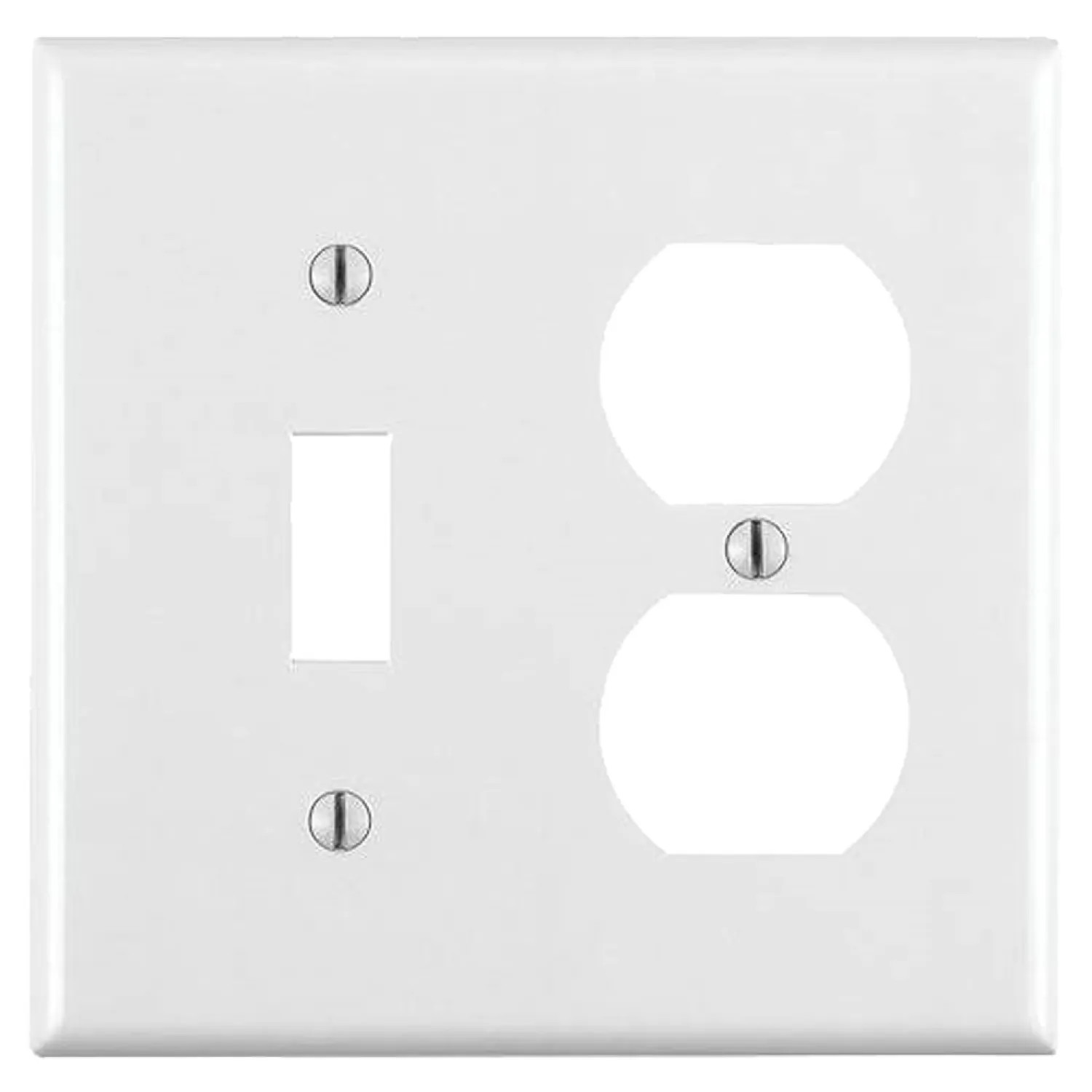 Leviton 001-88005-000 Leviton 001-88005-000 1-Toggle 1-Duplex Standard Size Wall Plate, 2 Gang, 4.5 in L X 4.56 in W 0.22 in T, White