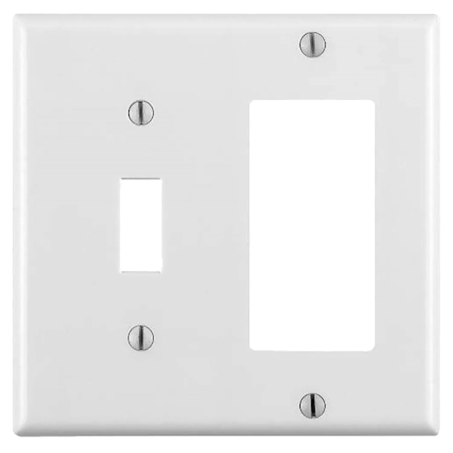 Leviton 005-80405-00W Leviton 005-80405-00W 1-Toggle 1-Decora/GFCI Standard Size Wall Plate, 2 Gang, 4.5 in L X 4.56 in W 0.22 in T, White