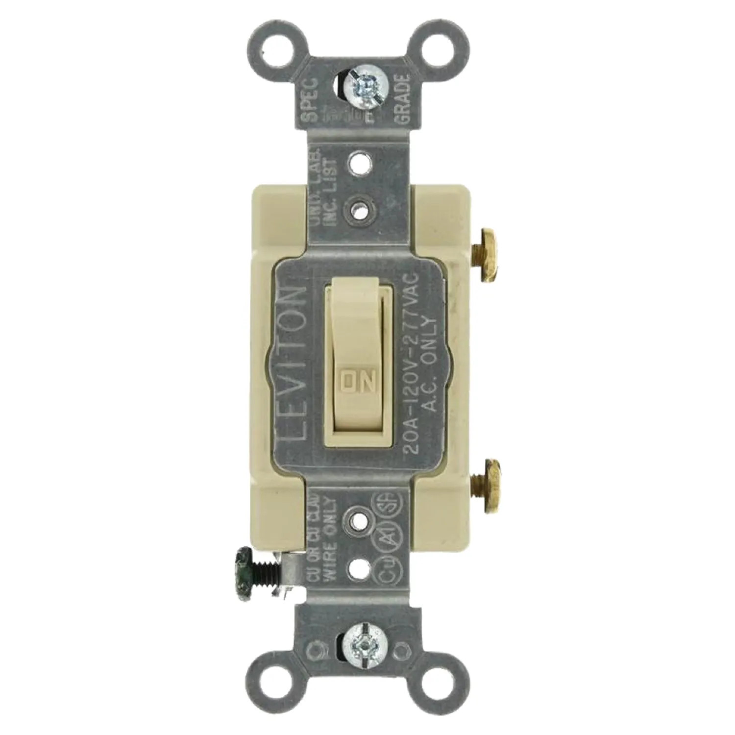 Leviton 013-54521-02I Leviton 54521-2I Framed Grounded Toggle Switch, 120/277 V, 20 A, 1 P, Ivory