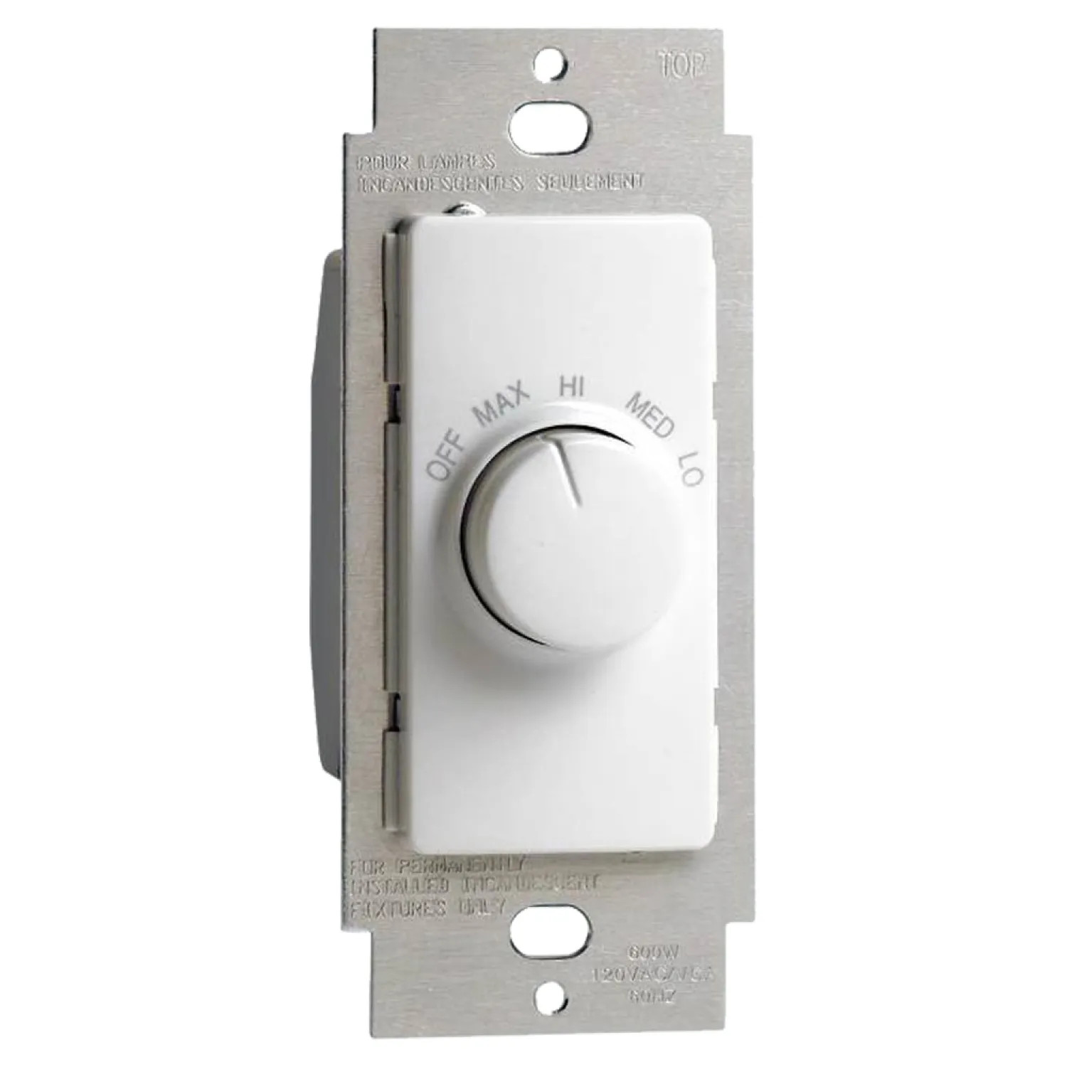 Leviton R24-RTF01-10W Leviton Decora Fan Speed Control, 120 VAC, 60 Hz, 1.5 A, White Switch