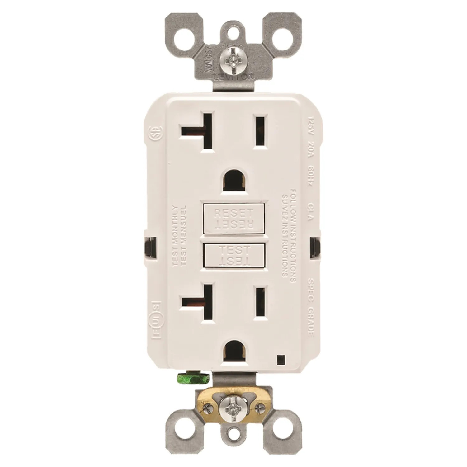 Leviton R02-GFNT2-0KW Leviton R02-GFNT2-0KW GFCI Receptacles, Self-Test, 20/125 Amps/Volts