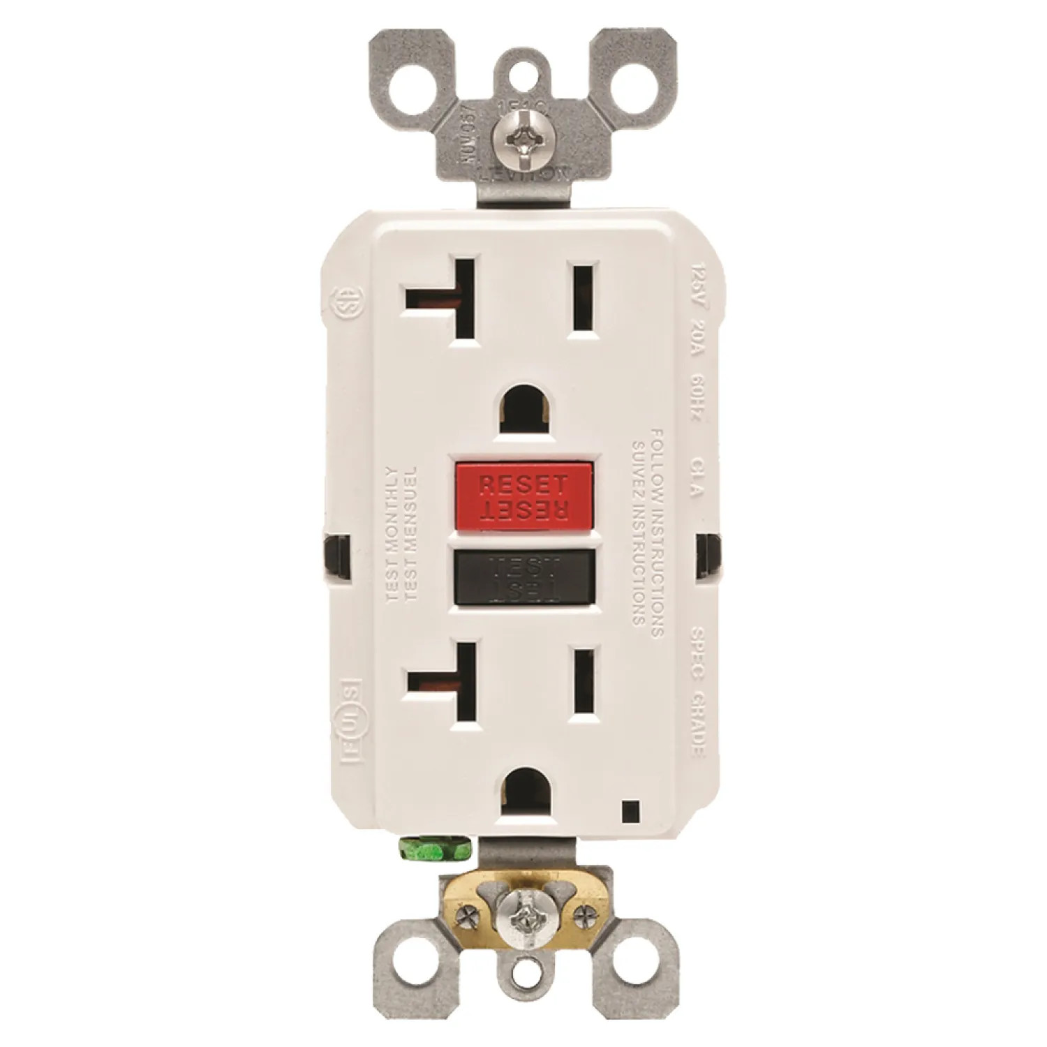 Leviton R12-GFNT2-0RW Leviton R12-GFNT2-0RW GFCI Receptacles, Self-Test, 20/125 Amps/Volts