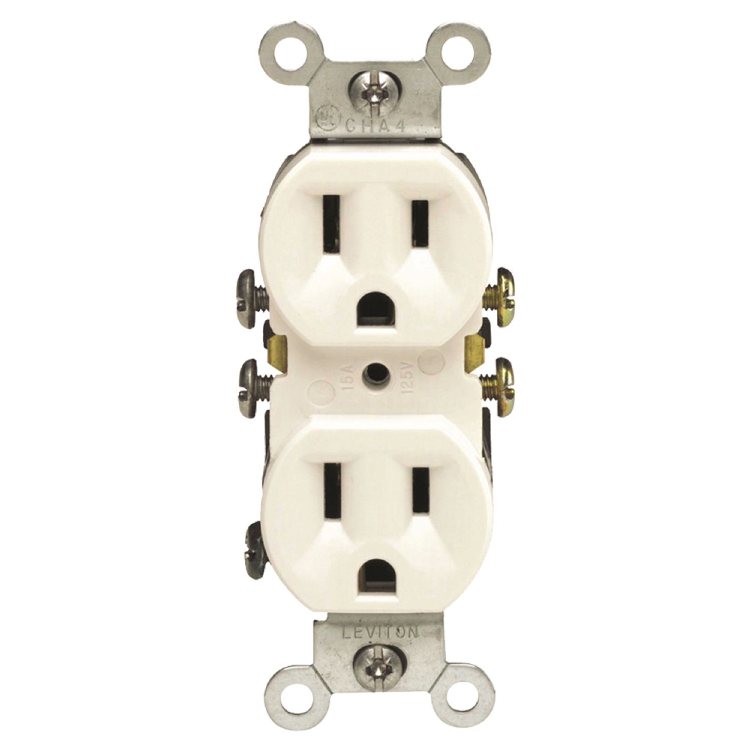 Leviton S02-05320-0WS Leviton S02-05320-0WS Straight Blade Duplex Receptacle, 125 V, 15 A, 2 Pole, 3 Wire, White