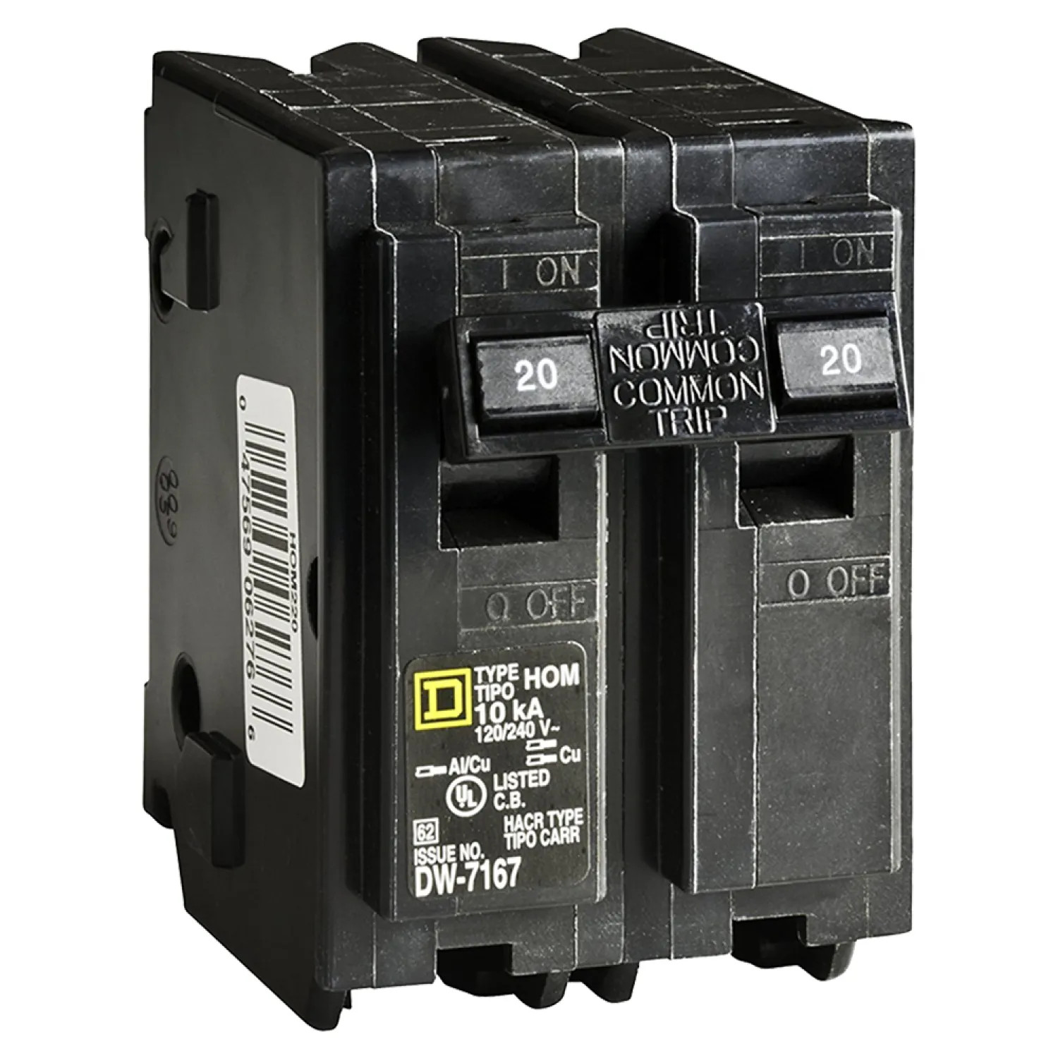 Square D HOM220CP HomeLine HOM220CP Standard Circuit Breaker, 120/240 VAC, 20 A, 2 P, 10 kA