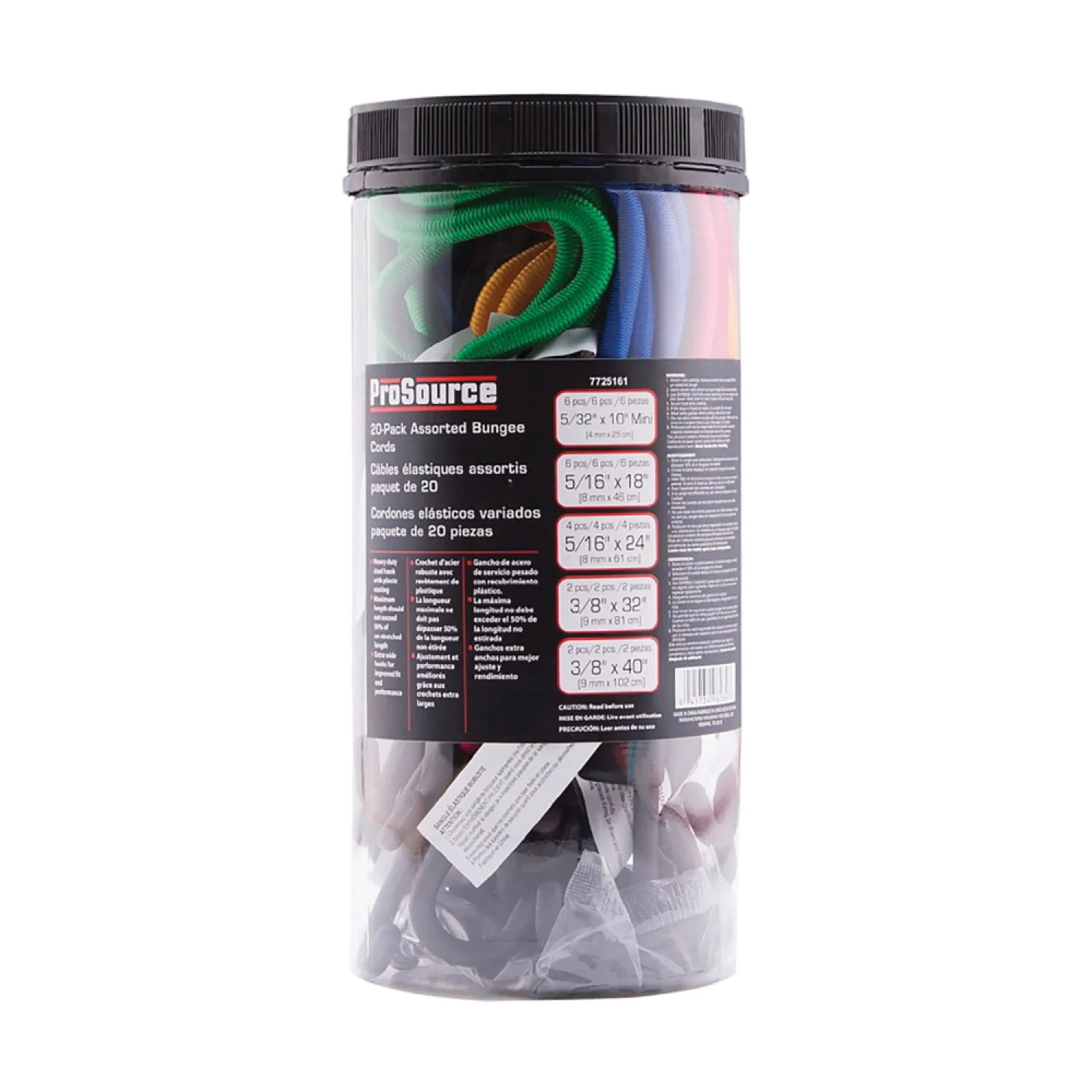 Pro Source FH64030 ProSource 20-Pack Assorted Bungee Cords with Steel Hook End, Polypropylene/Rubber - FH64030