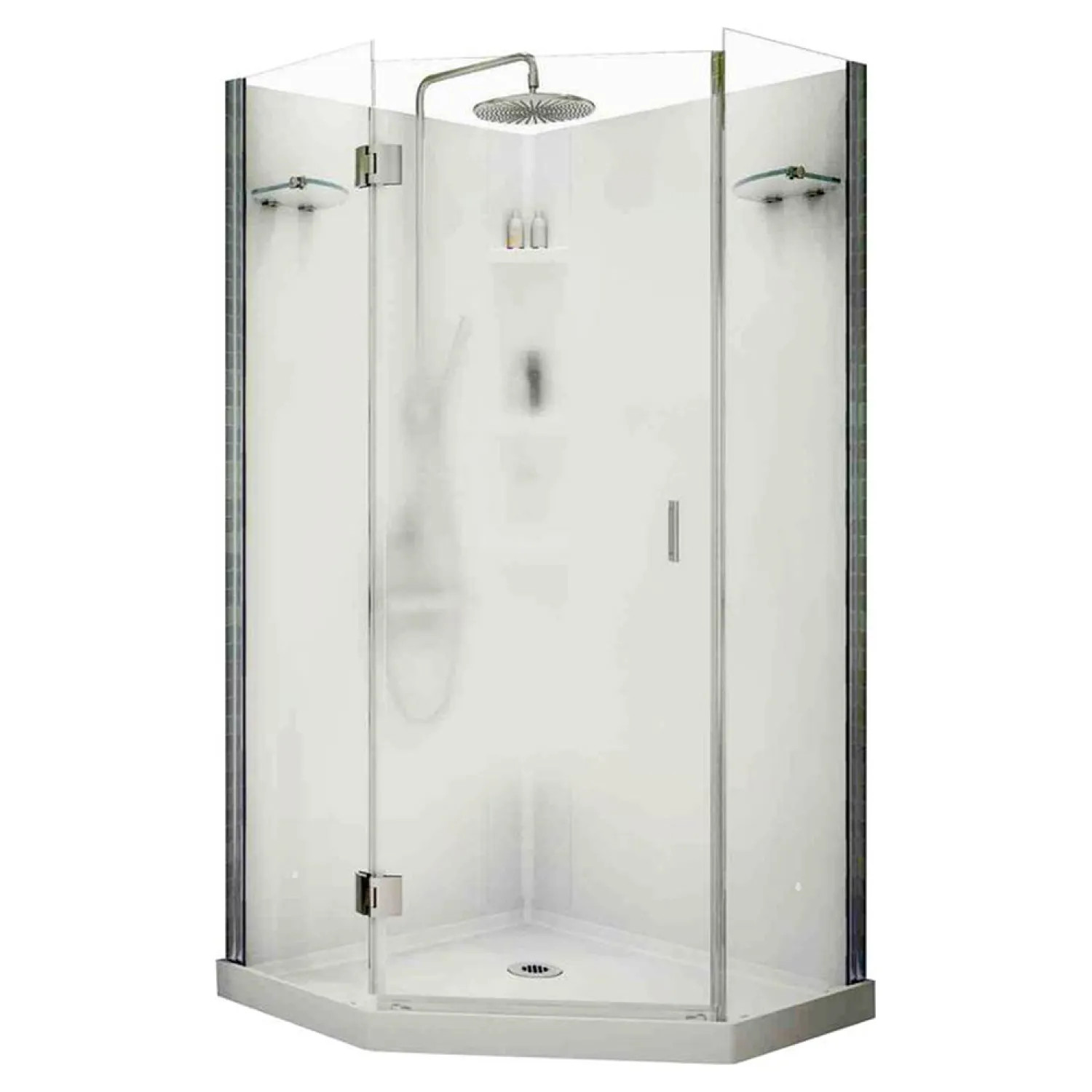 Maax 105545 Maax Papaya 105545 3-Piece Shower Stall Kit, 36 in L X 36 in W X 72 in H, Polystyrene, Chrome