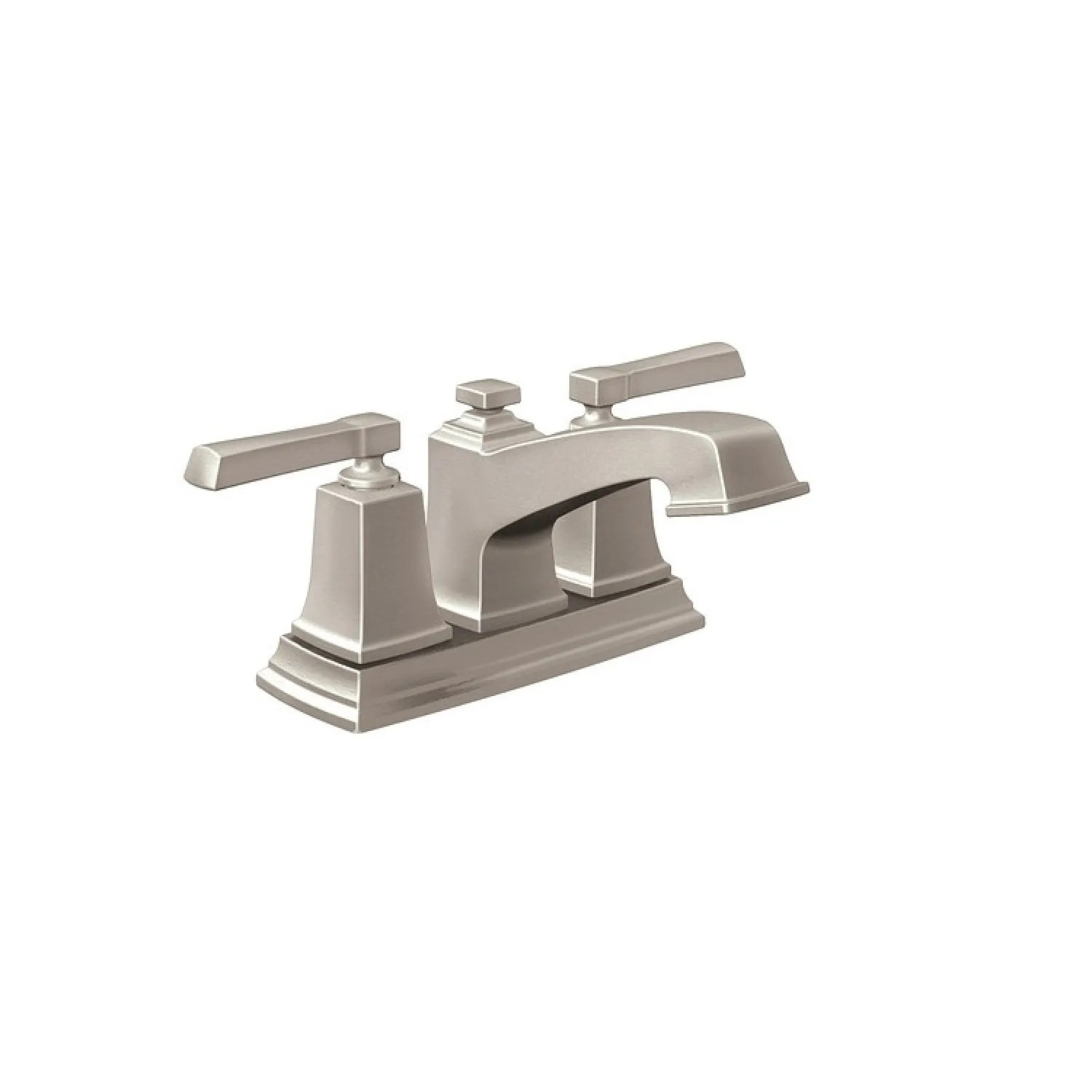 Moen WS84800SRN Moen Boardwalk Two-Handle Low Arc Centerset Bathroom Faucet with Pop-Up Drain, 1.2 GPM, ADA Lever Handle, Three-Hole, WaterSense, Spot Resist Brushed Nickel - WS84800SRN