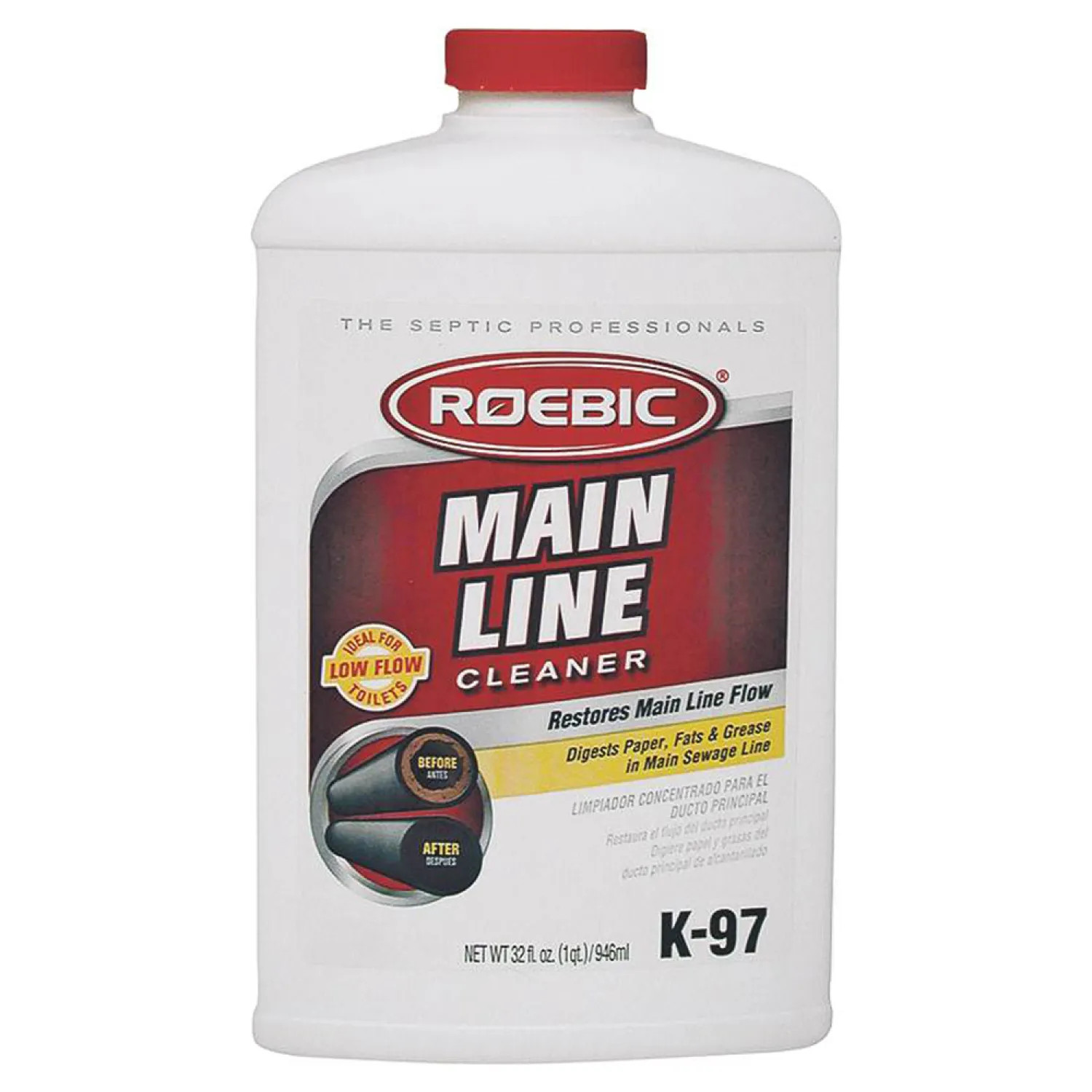 Roebic K-97 Roebic K-97 Main Line Cleaner, 1 qt, Bottle, Tan, Liquid