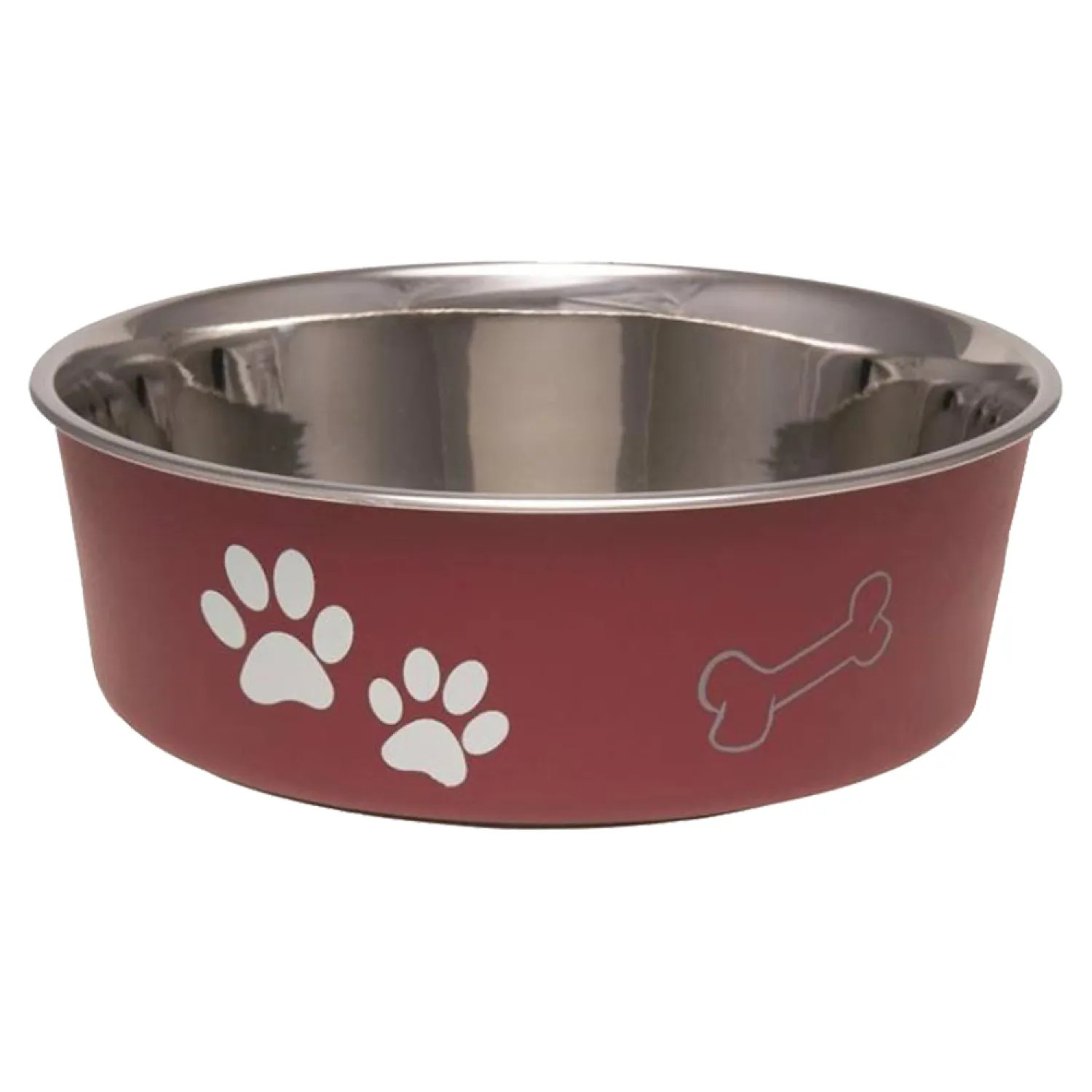 Boss Pet 7412SM Boss Pet 7412SM Bella Bone/Paw Print Merlot Small Pet Feeding Bowl