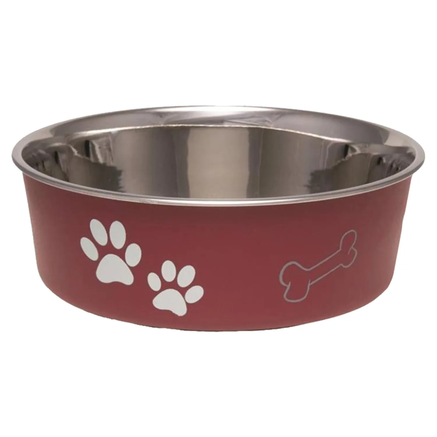 Boss Pet 7414LM Boss Pet 7414LM Bella Bone/Paw Print Merlot Large Pet Feeding Bowl