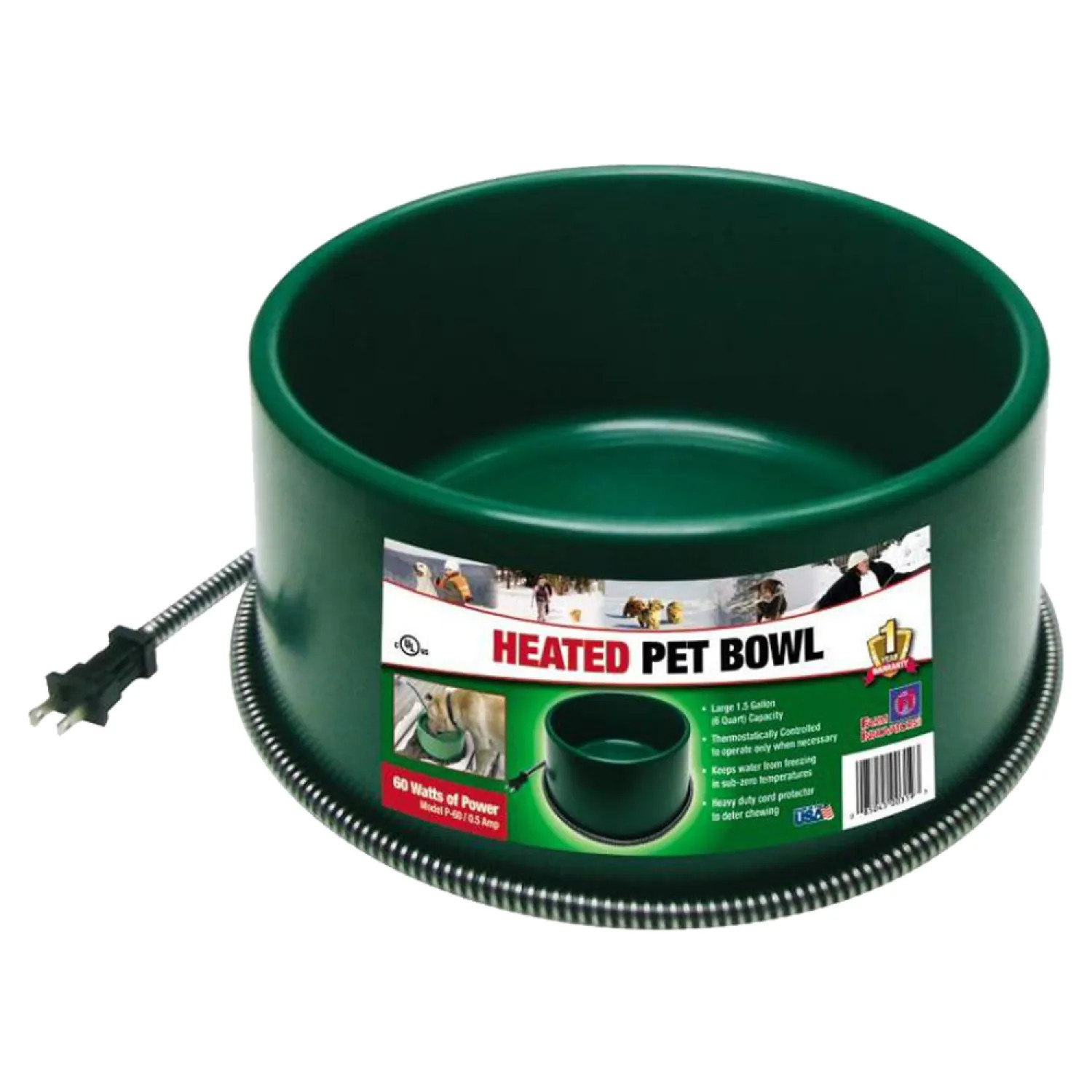Farm Innovatros P-60 Farm Innovators P-60 Premium Round Heated Pet Bowl, 1 gal Capacity, Green