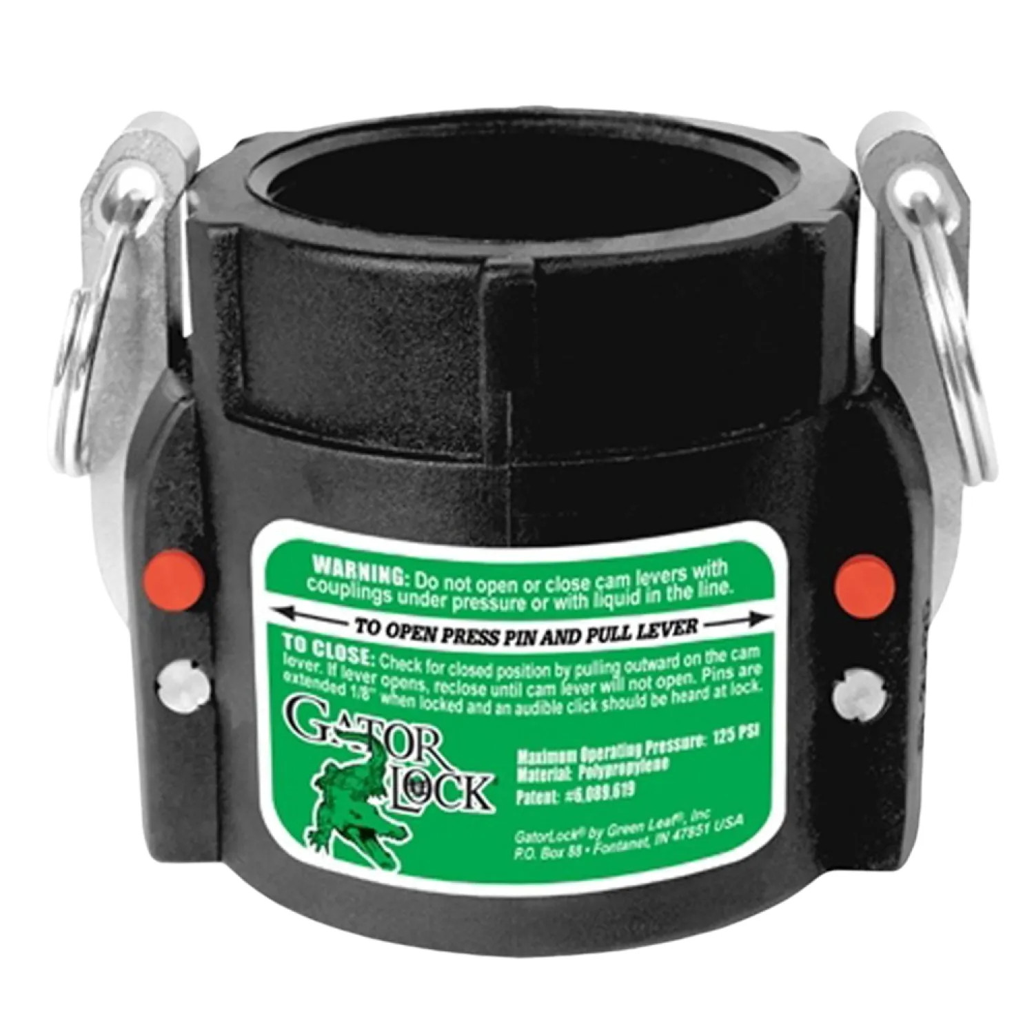 Green Leaf GLP 150 D Gator Lock GLP150D Cam Lever Locking Hose Coupling, 1-1/2 in, Female Coupler x FNPT, 125 psi, Polypropylene