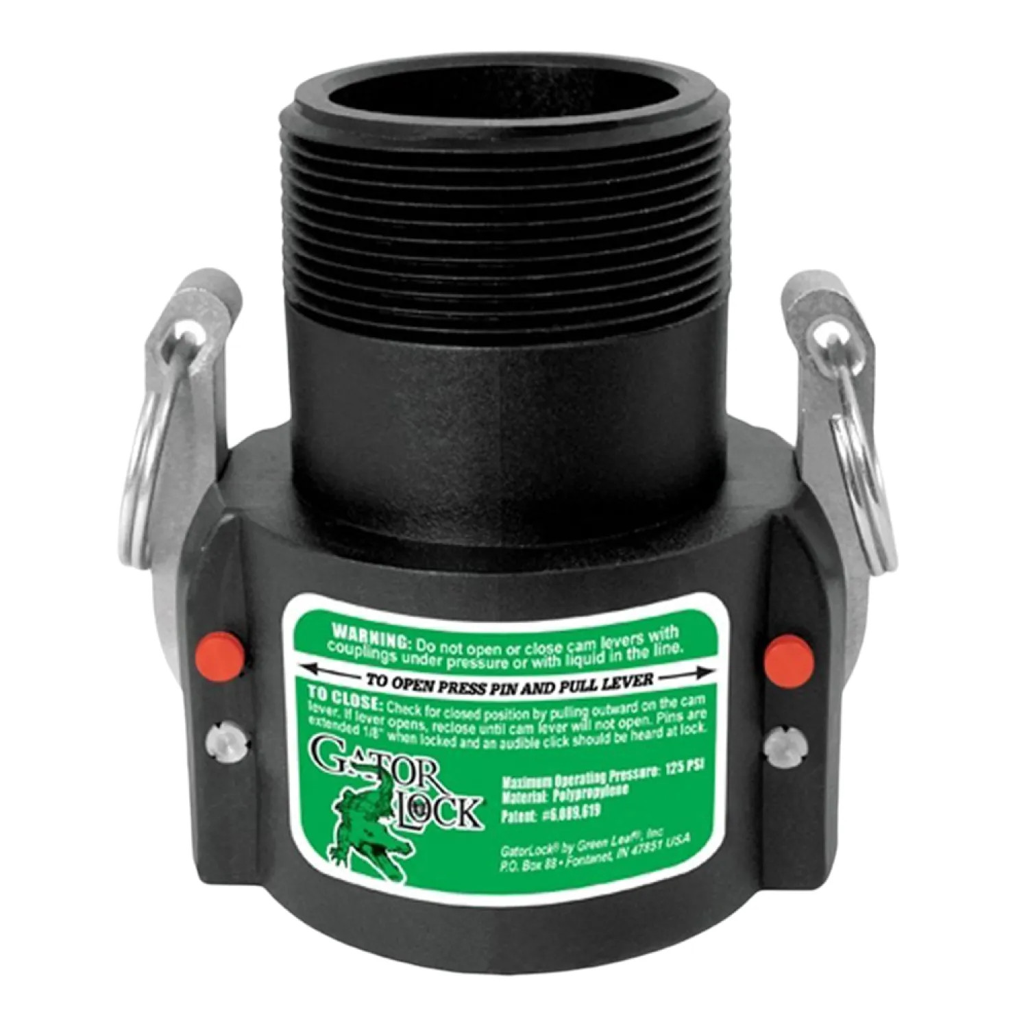 Green Leaf GLP 200 B Gator Lock GLP200B Cam Lever Locking Hose Coupling, 2 in, Female Coupler x MNPT, 125 psi, Polypropylene