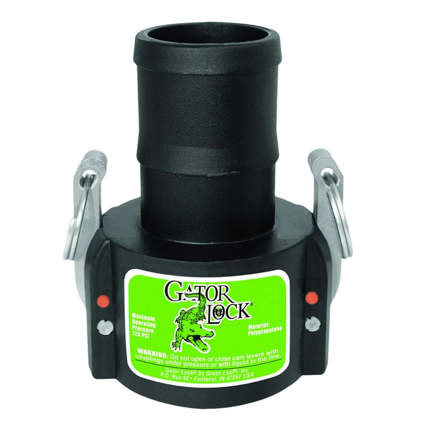 Green Leaf GLP 200 C Gator Lock GLP200C Cam Lever Locking Hose Coupling, 2 in, Female Coupler x Hose BARB, 125 psi, Polypropylene