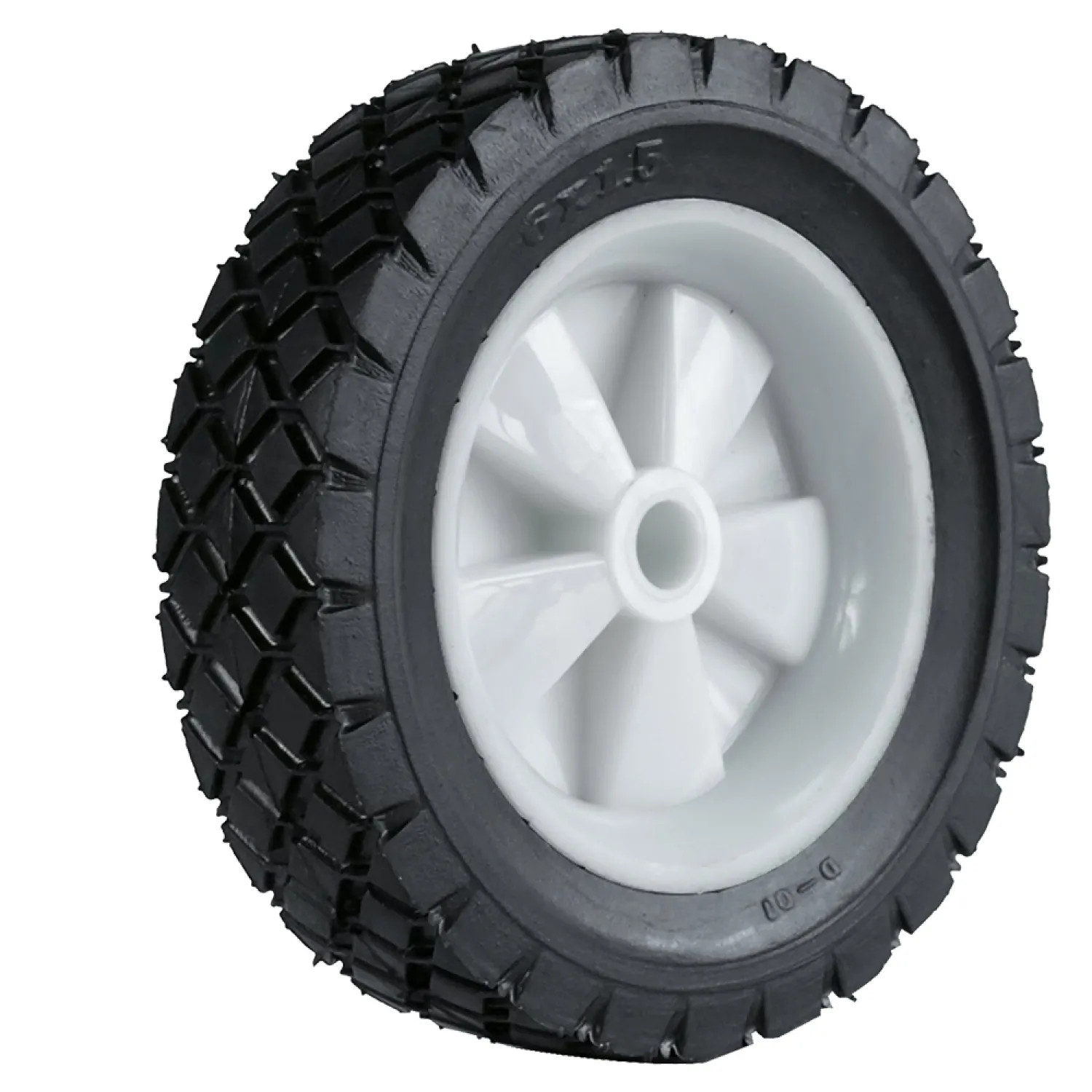 Martin Wheel 615P-OF Martin Wheel 615P-OF Diamond Tread Light Duty, Semi-Pneumatic Lawnmower Wheel, Plastic, White Rim